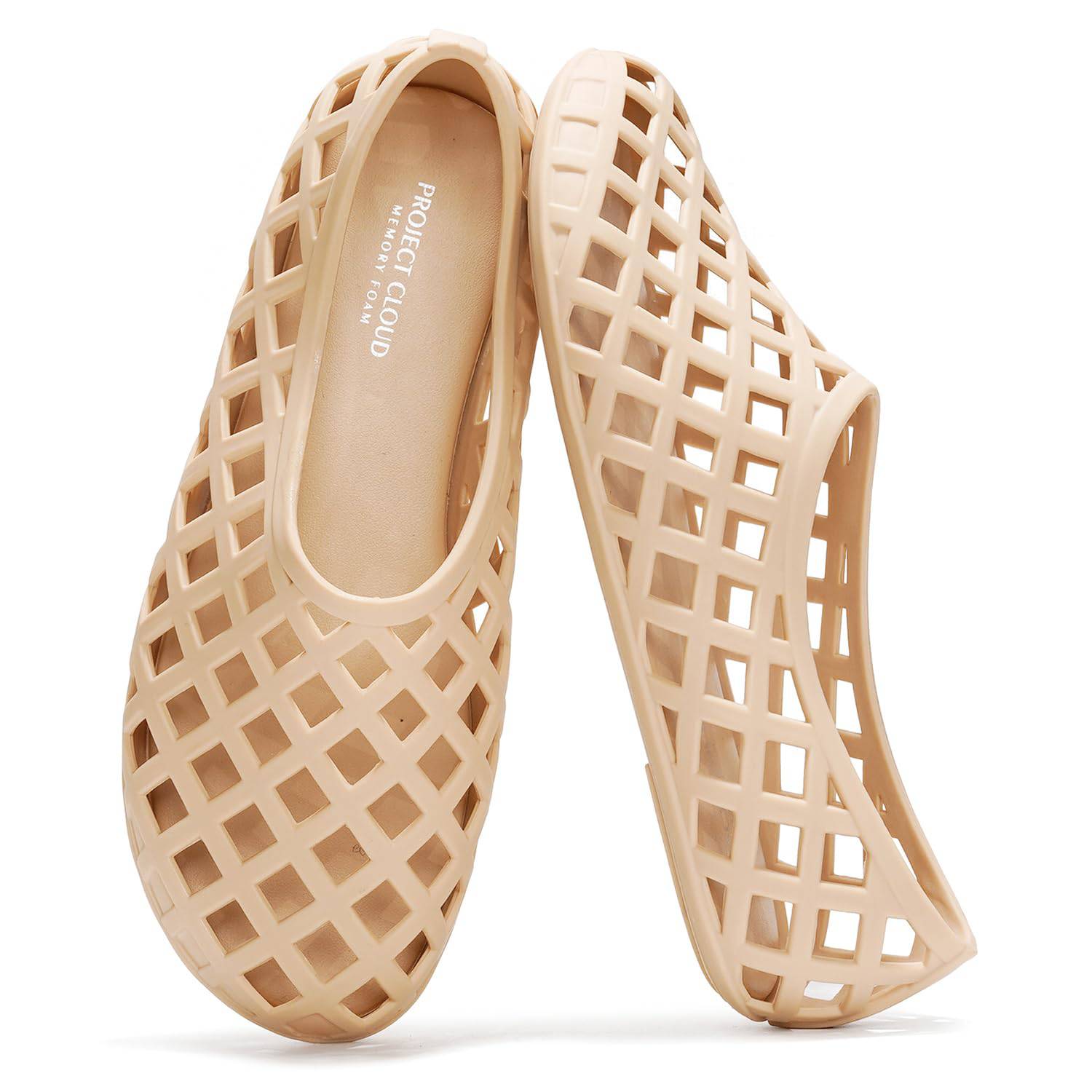 Project Cloud Jellz ballet flats in beige, waterproof and non-slip, featuring openwork design