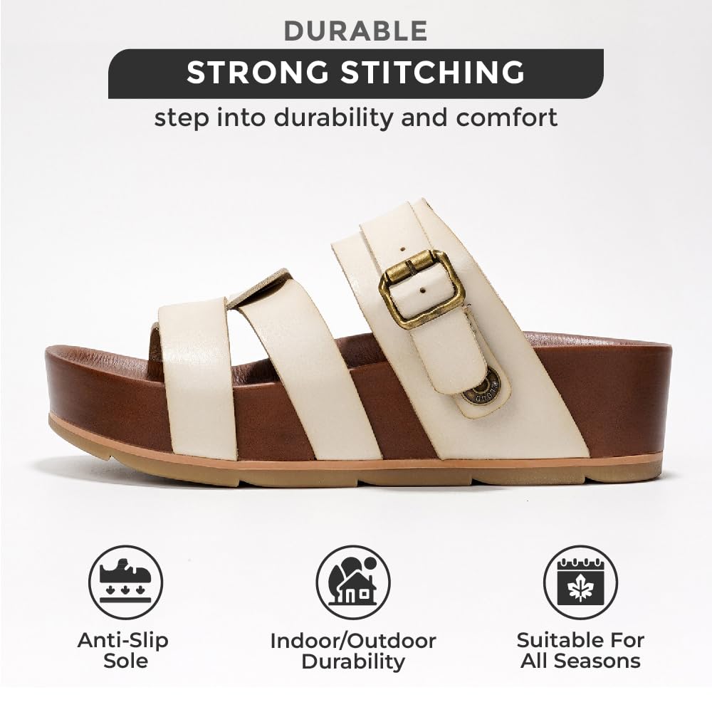Cream & Brown Proud Vegan Leather Platform Sandals, strong stitching, buckle, non-slip, all seasons.