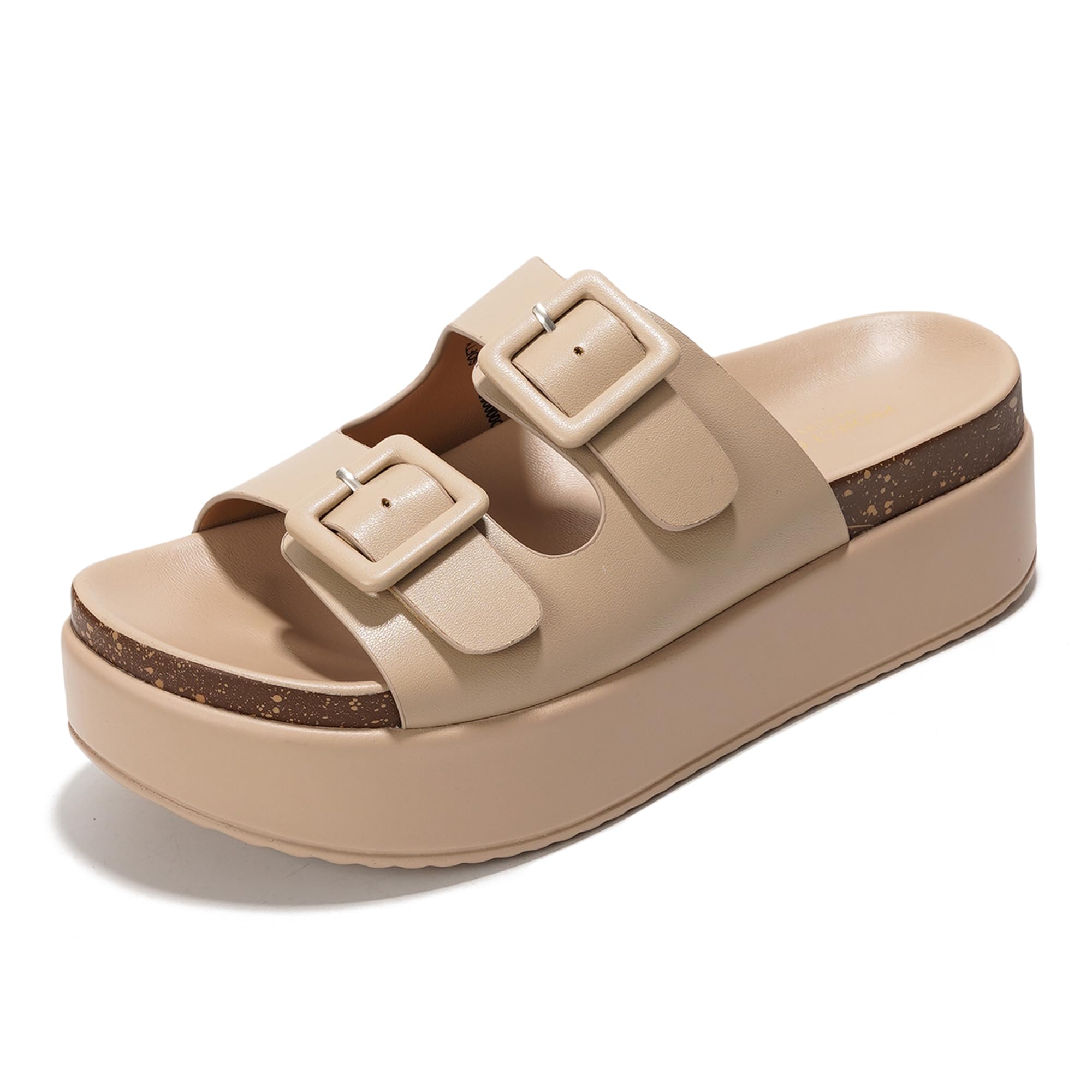 Project Cloud Softy platform sandals in beige vegan leather with buckle detail, featuring ProjectPlush memory foam