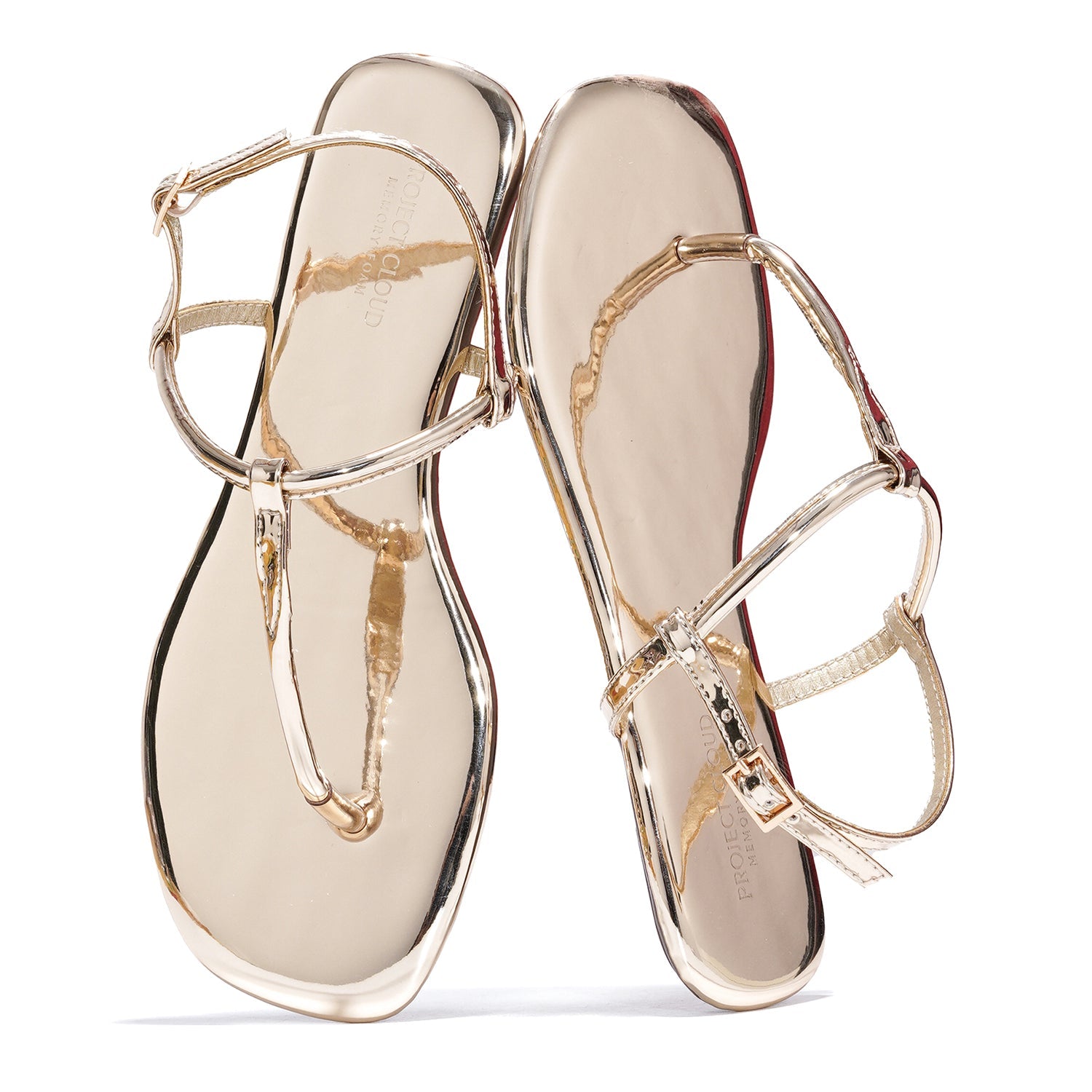 Project Cloud "Celebration" Vegan Leather Gold Sandals - Stylish, Lightweight, and Comfortable Summer Flats