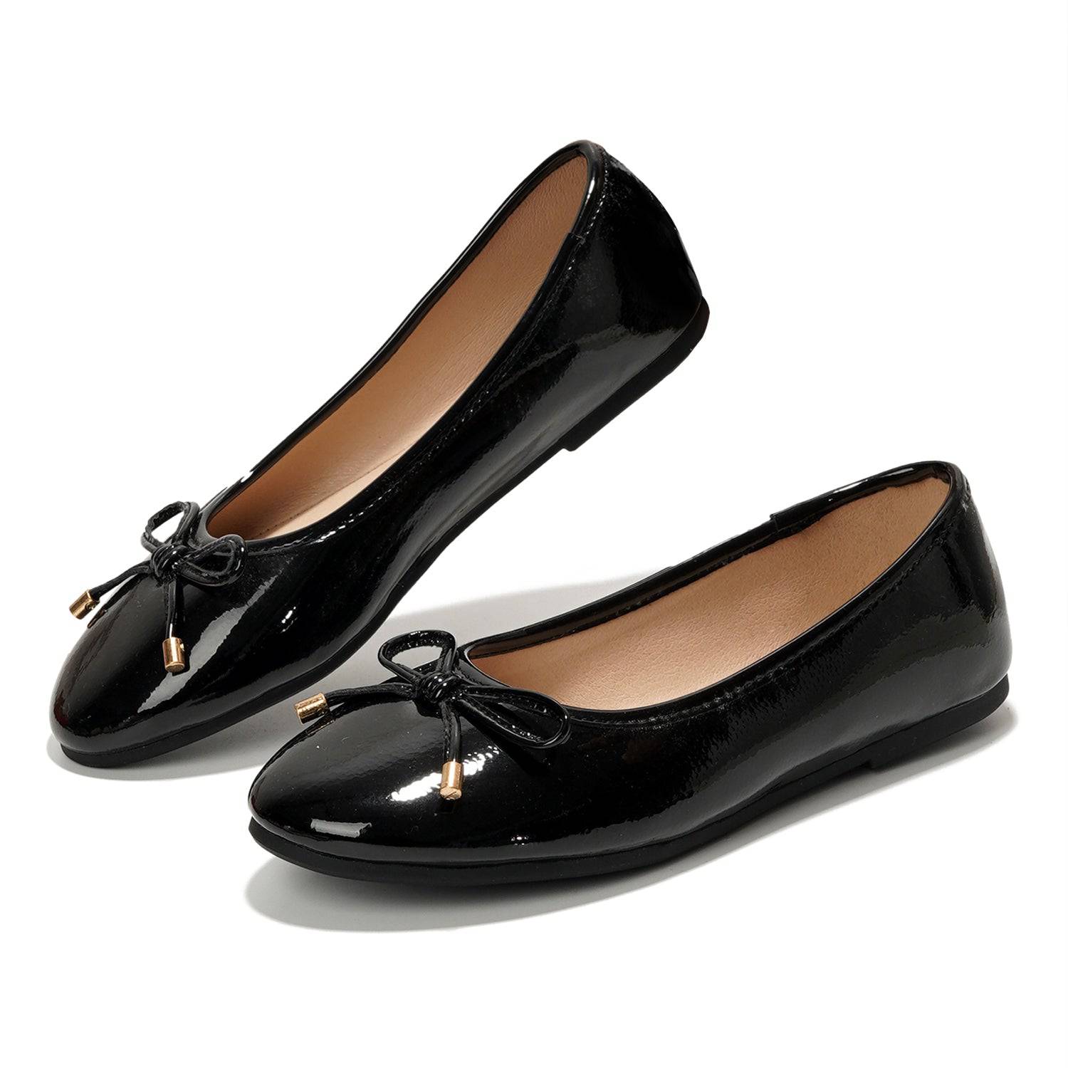Project Cloud Black Vegan Leather Ballet Flats with Bow Detail. Featuring ProjectPlush insole for comfort and style.