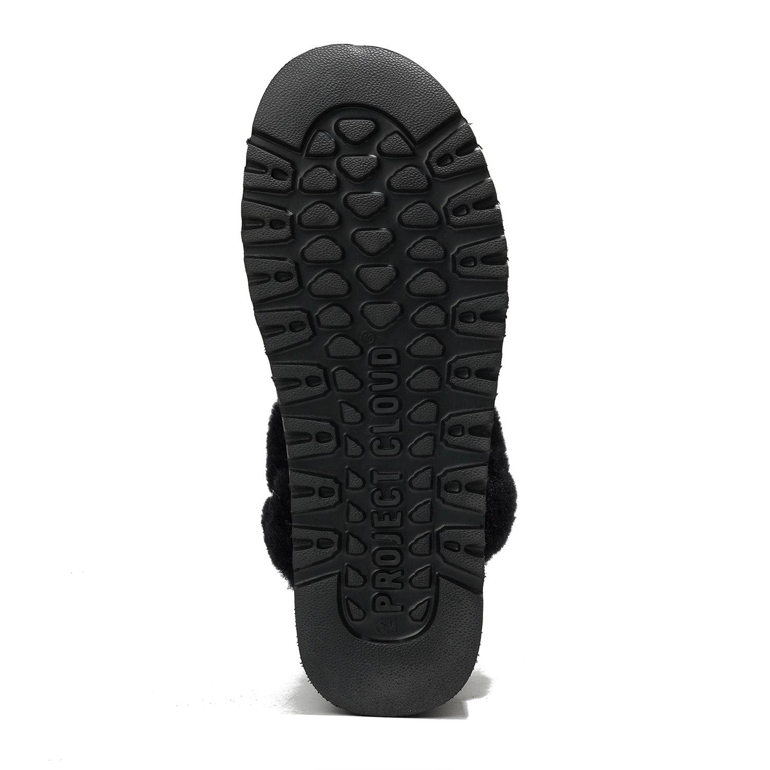 Project Cloud Furby Suede Boots: Black slip-resistant sole detail, winter footwear