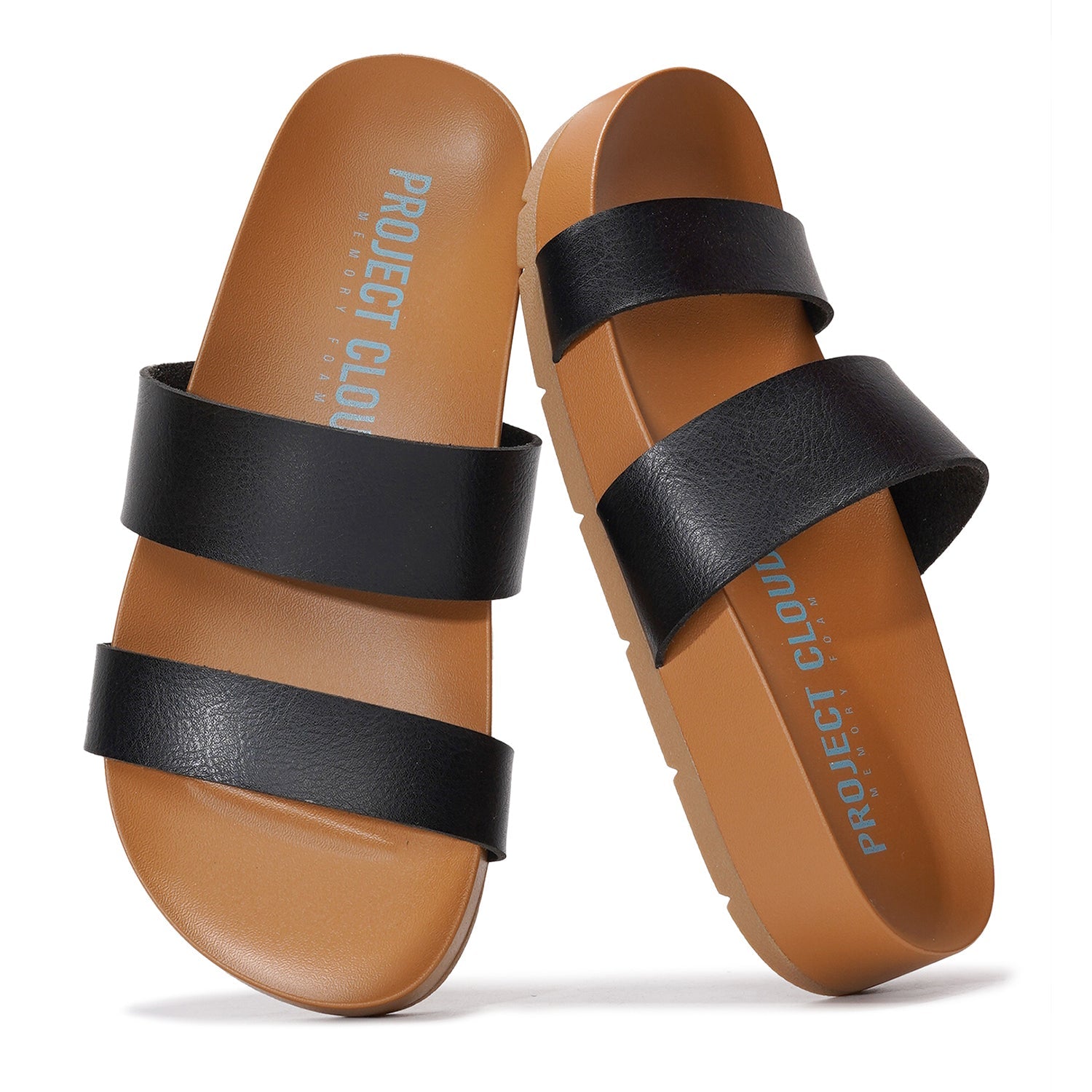Project Cloud Hilltop platform sandals: black straps, memory foam, lightweight, anti-slip.