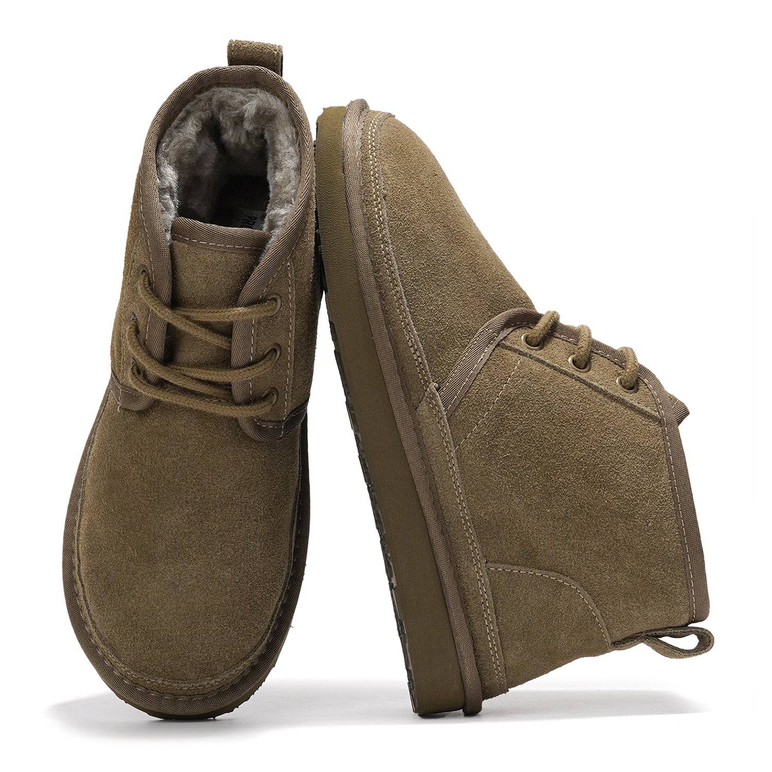 Project Cloud Julee suede ankle boots for women, brown winter booties with fur lining, memory foam, and non-slip sole