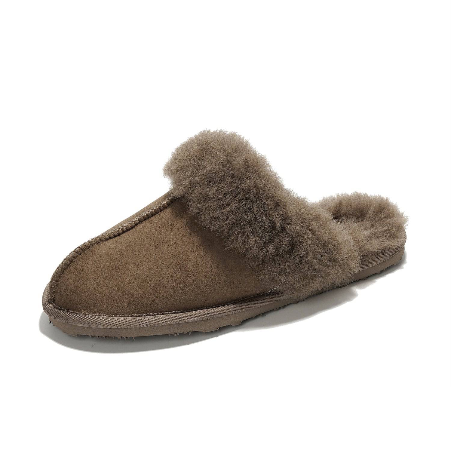 Project Cloud Lynsey slippers in brown suede with sheepskin fur lining and memory foam for maximum comfort