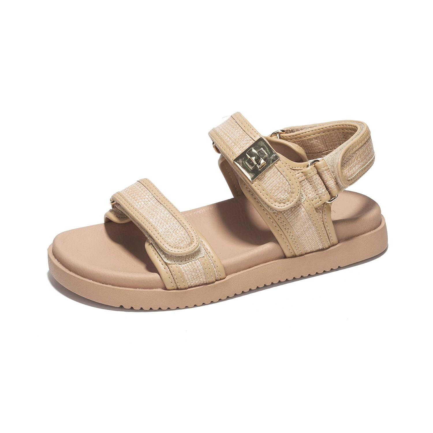Project Cloud Mona women's leather sandals in beige with adjustable straps and memory foam footbed