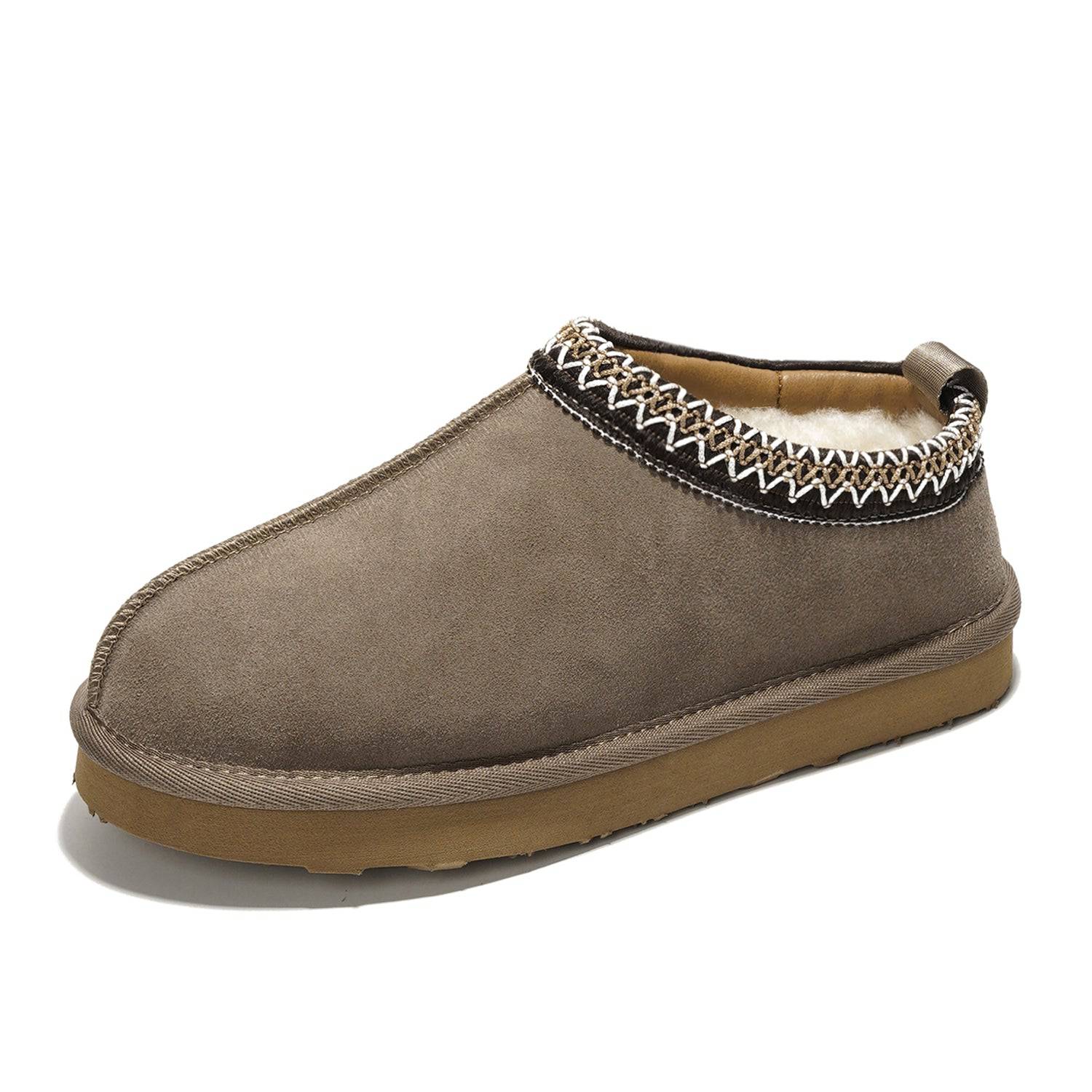 Project Cloud Nerita Slipper in Taupe: Genuine sheepskin and shearling fur fuzzy women's slipper with memory foam.