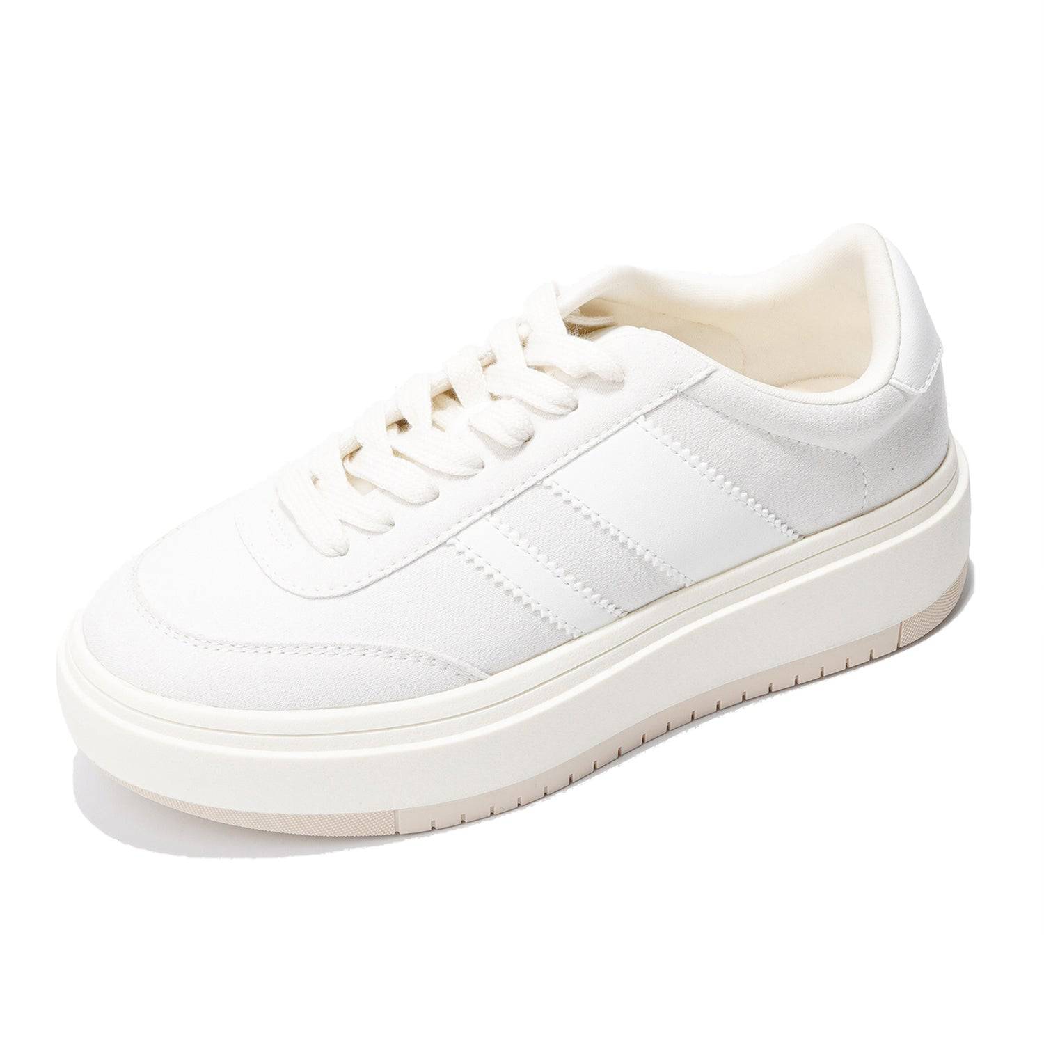 White Nita women's platform sneakers, lace-up style. Cushioned insole, breathable design for comfort.