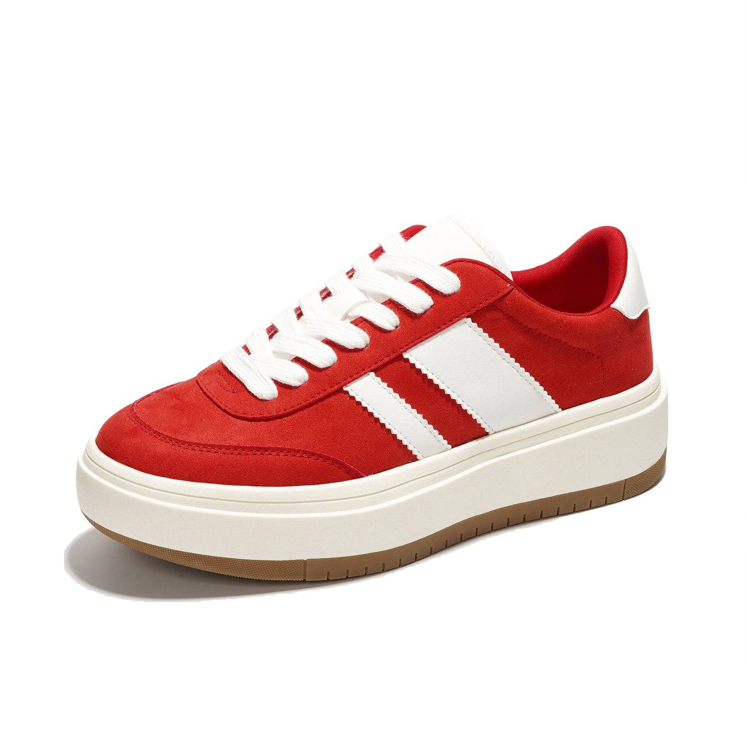 Nita Women's Red Suede Platform Sneakers with White Stripes