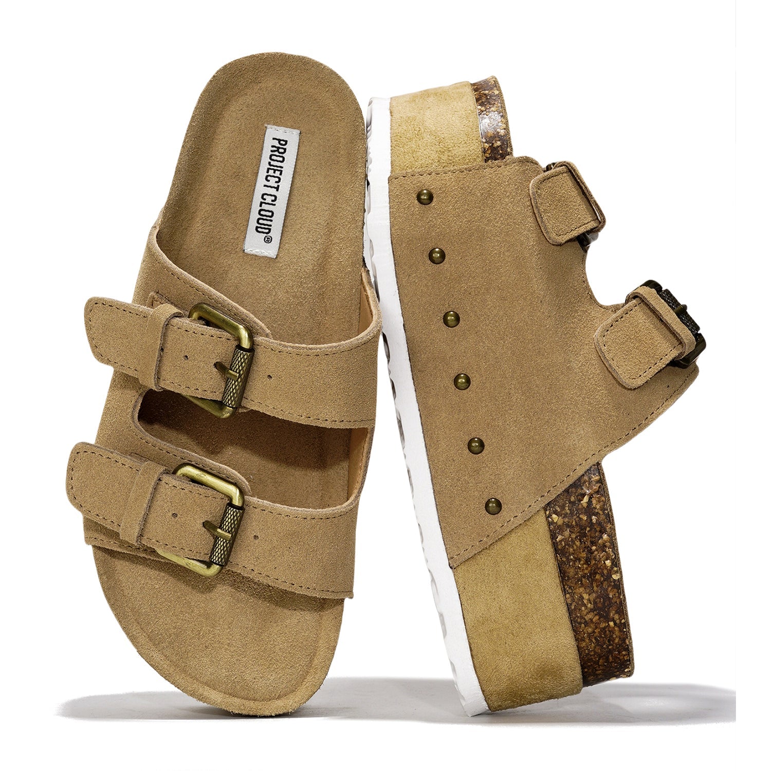 Project Cloud Oliy Women's Suede Leather Platform Sandals, Adjustable Straps