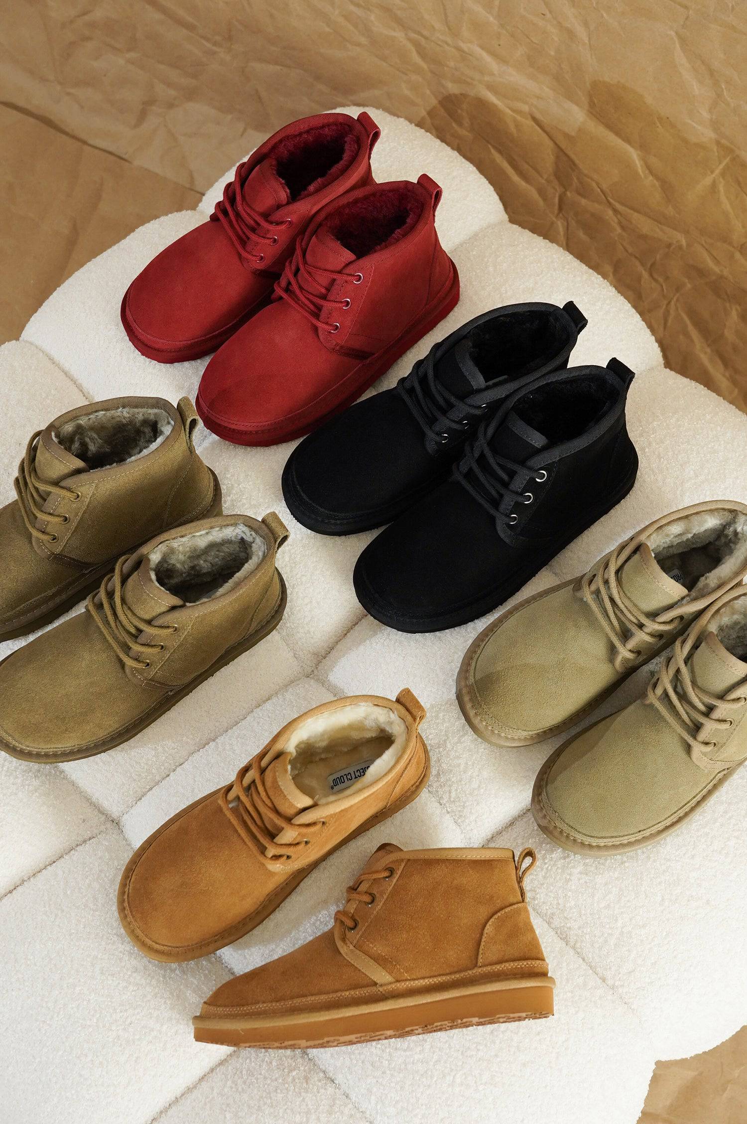 Project Cloud Julee Women's Suede Ankle Boots in various colors. Fur lined, memory foam, non-slip sole. Winter booties.