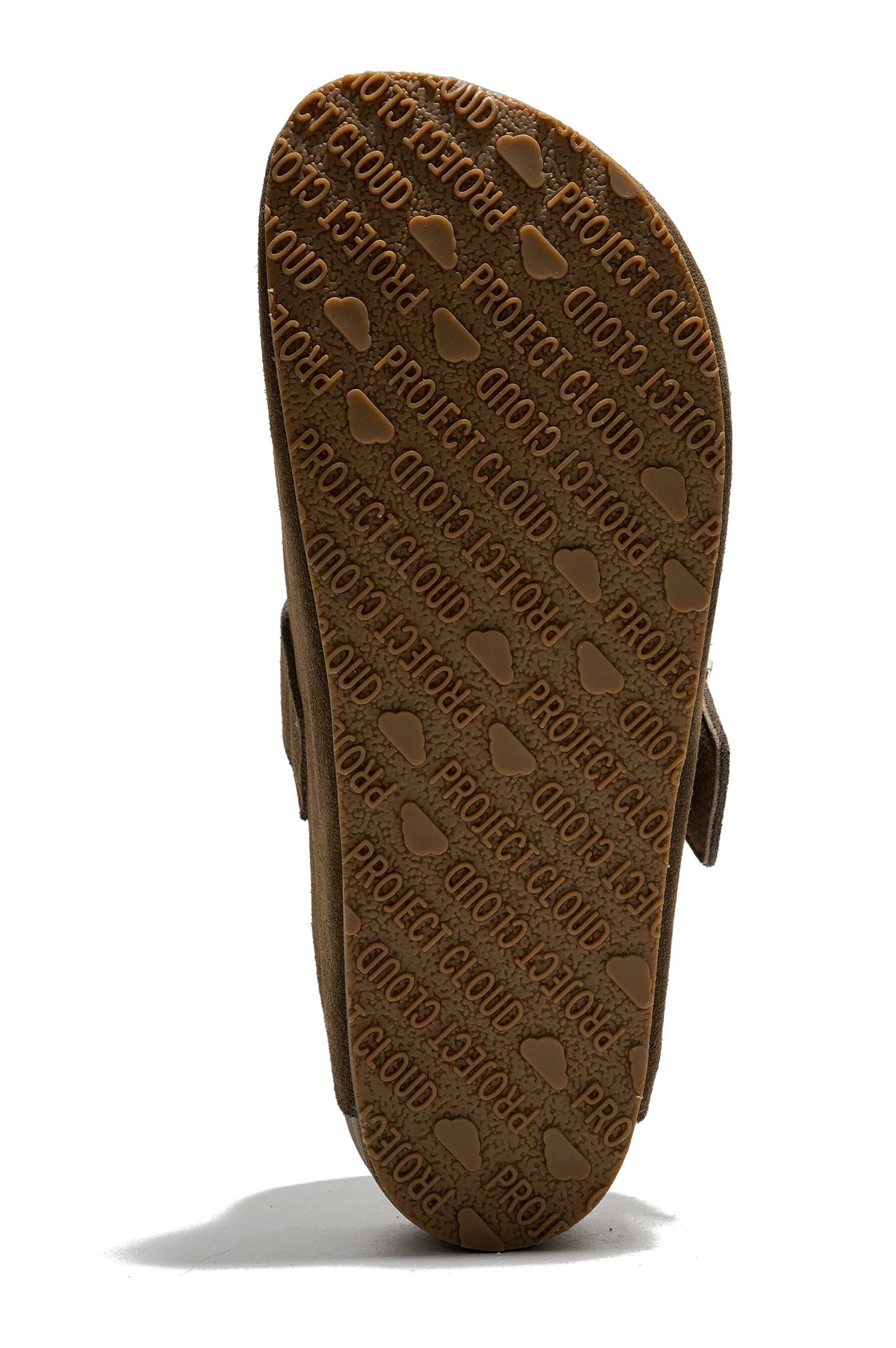 Project Cloud Rhona Clog brown suede sole with logo, memory foam footbed.