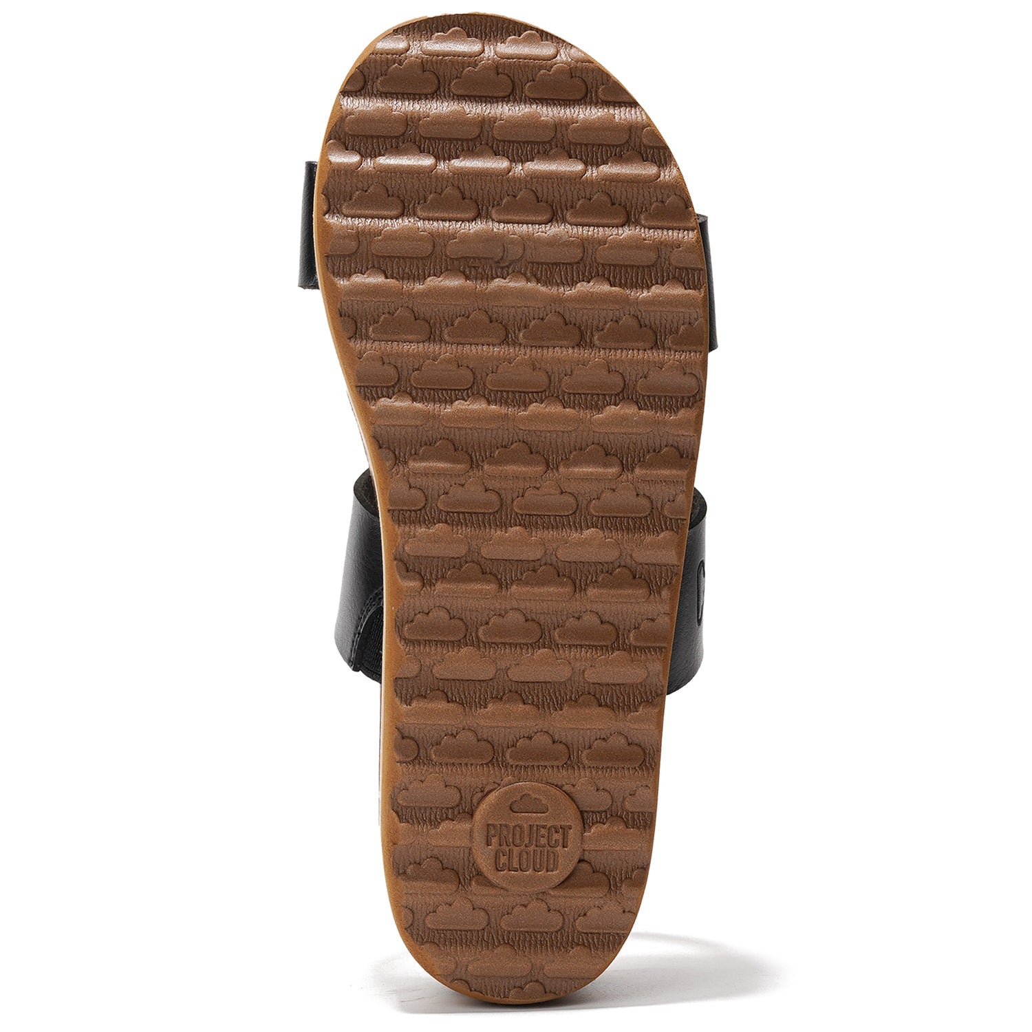 Project Cloud Riptide vegan leather sandal sole, featuring non-slip design and Project Cloud logo.