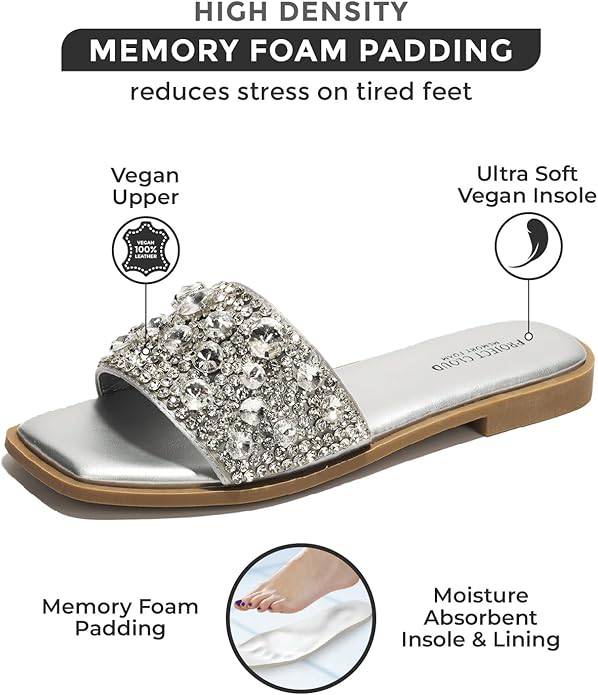 Project Cloud Rosemary Rhinestone Sandal with Memory Foam, Vegan Leather, and Non-Slip Sole