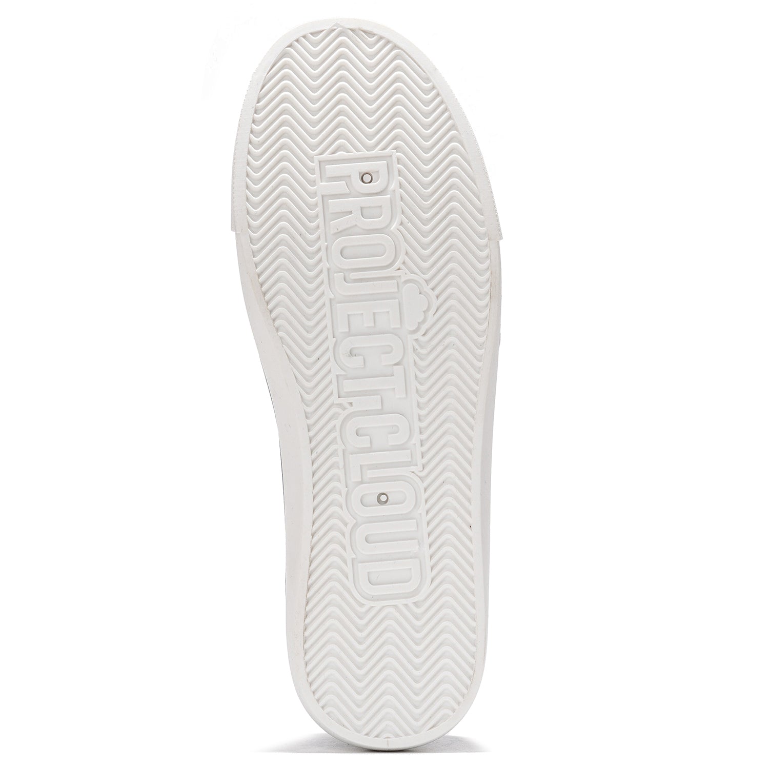 Project Cloud Seasalt sneaker sole. White anti-slip outsole with brand logo. Durable and stylish design.