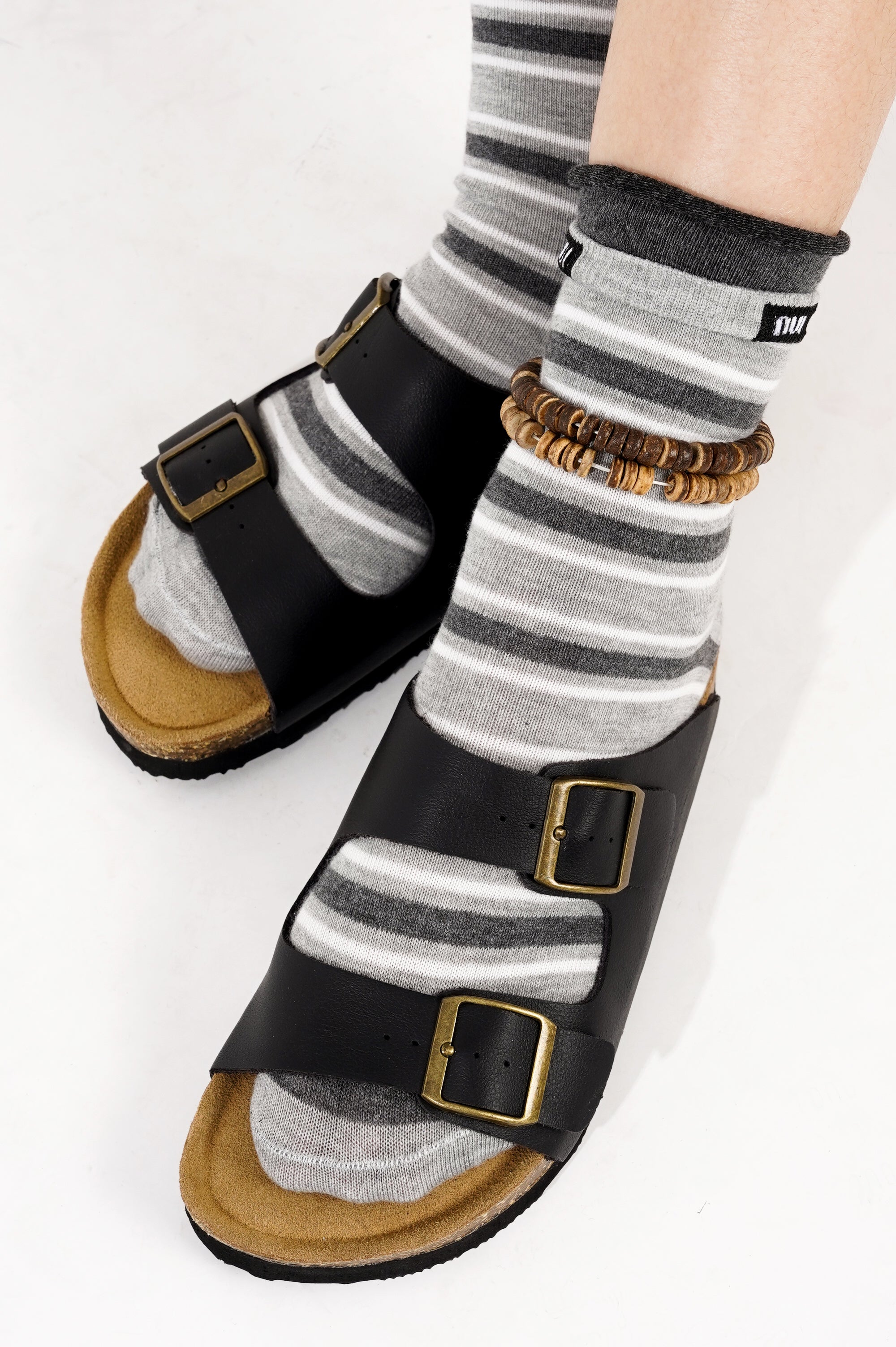 Project Cloud Venita sandals with striped socks, adjustable buckle, genuine leather. Summer essentials for women.