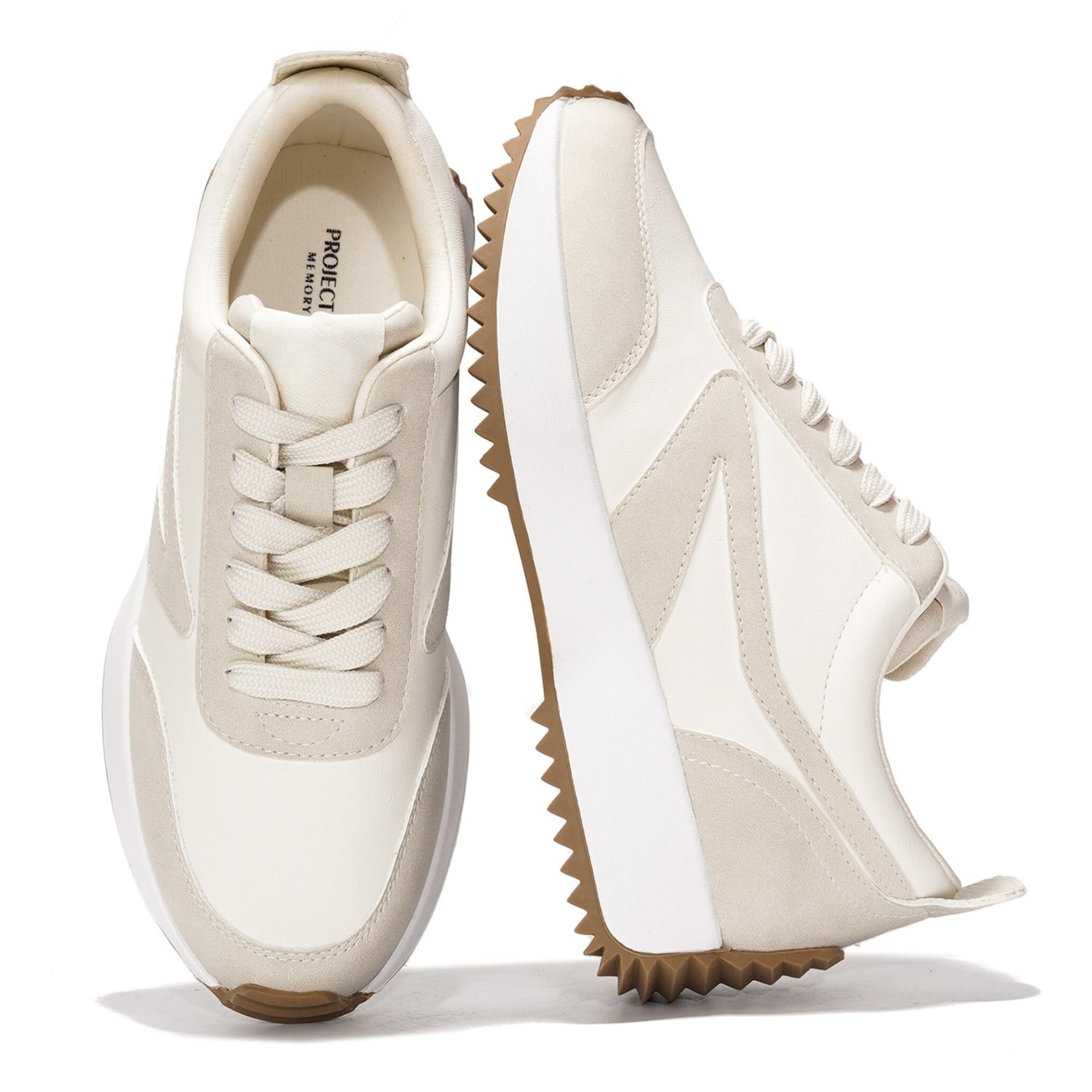 Balinda white sneakers for women, featuring Project Memory Foam, suede and lace-up closure, non-slip sole
