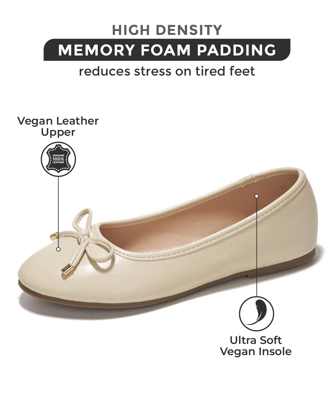 Project Cloud ballet flats: cream vegan leather with memory foam and ultra-soft insole for comfort