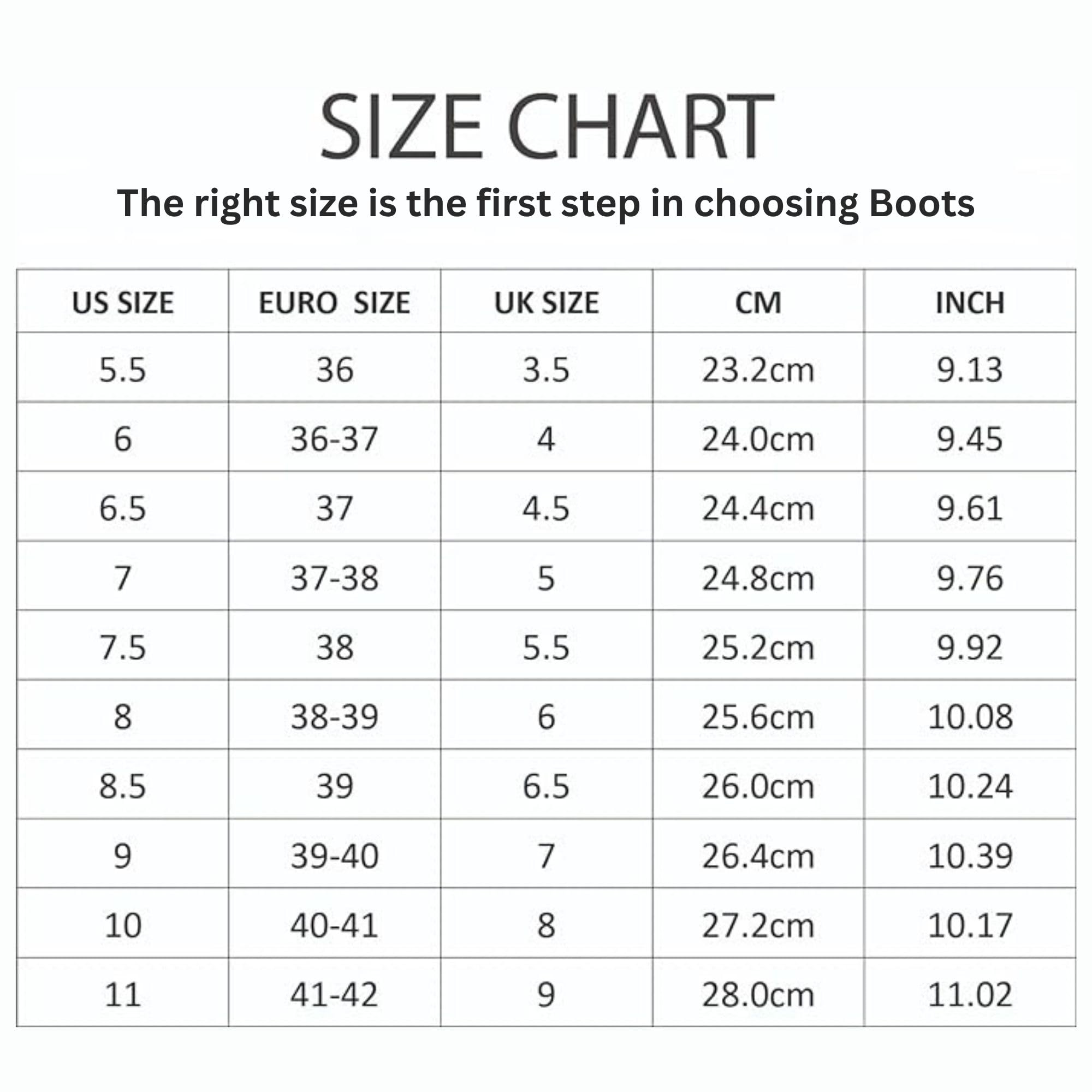Project Cloud Furby Boots size chart: US, Euro, UK sizes with CM & inch measurements for perfect fit.