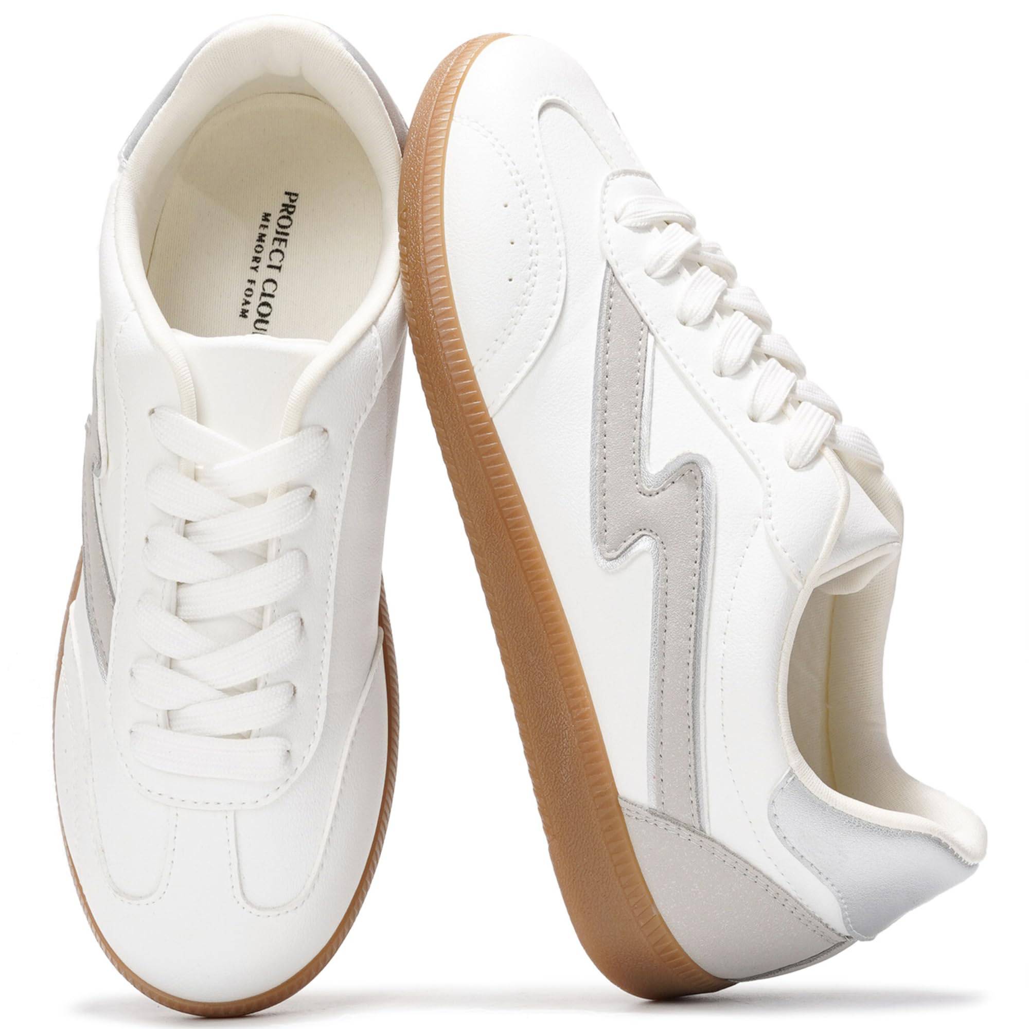 Project Cloud Irita Women's Sneakers in white, featuring memory foam, lace-up closure, and non-slip rubber sole for comfort.