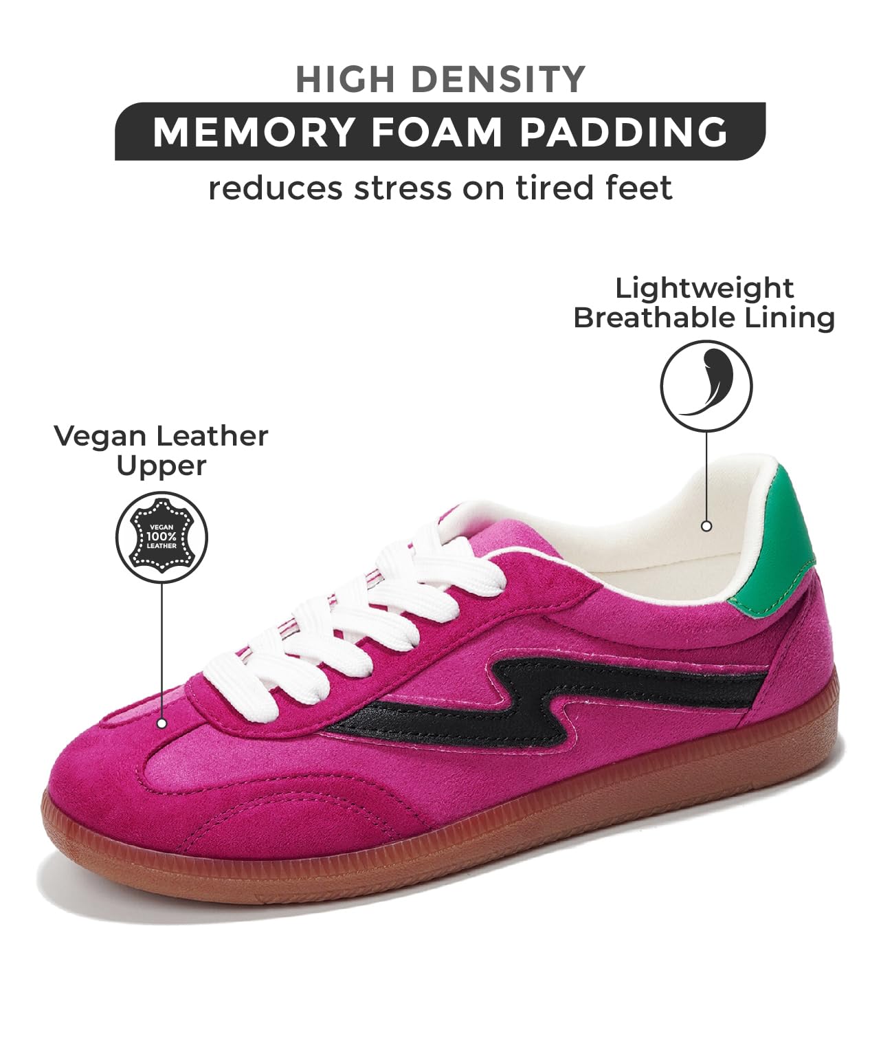Project Cloud Irita sneaker, fuchsia vegan leather, memory foam, breathable lining, women's fashion sneakers