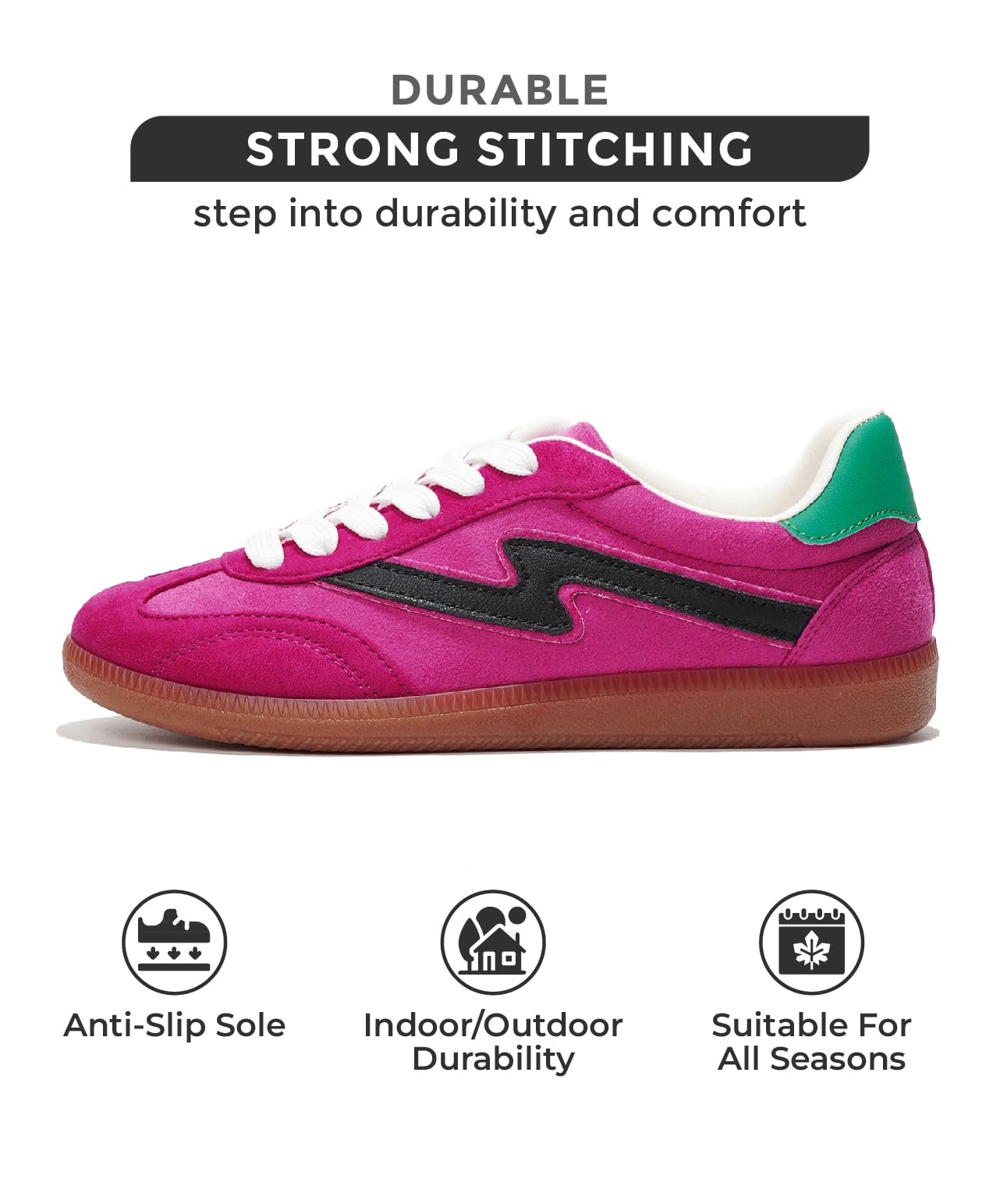 Project Cloud Irita women's sneakers in fuchsia suede with strong stitching, non-slip sole, and suitable for all seasons.