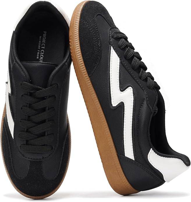Project Cloud Irita Women's Black Sneakers with Memory Foam, Lace-up, and Non-slip Sole