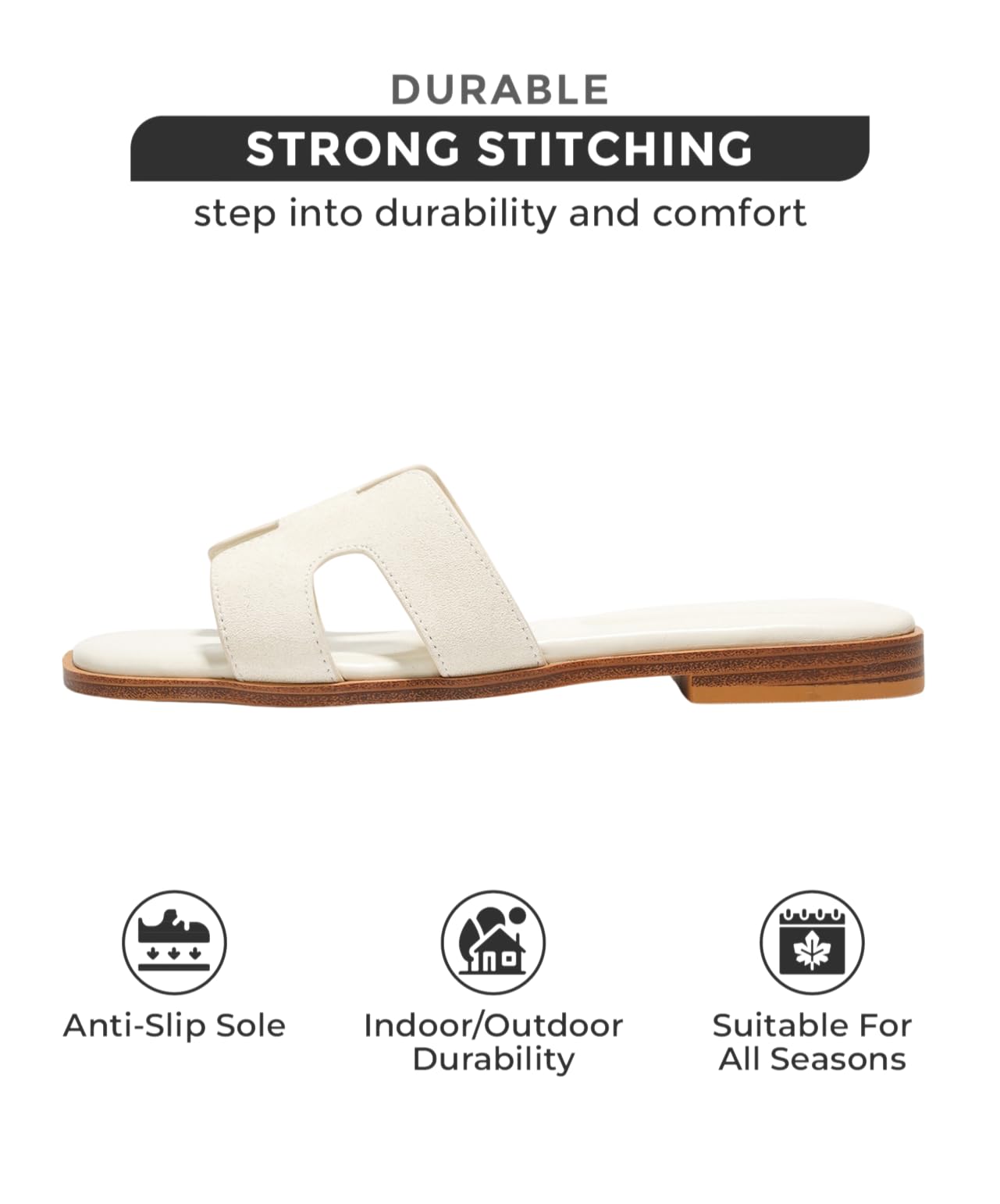 Project Cloud Jannel white leather sandals: Durable, strong stitching, all-season comfort with memory foam.