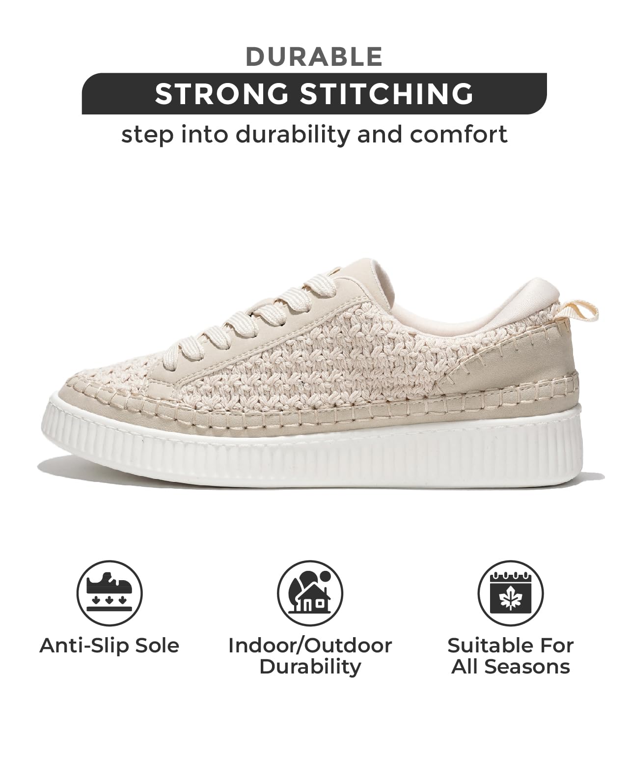 Project Cloud Lona beige woven sneakers, durable, anti-slip sole, all-season wear.