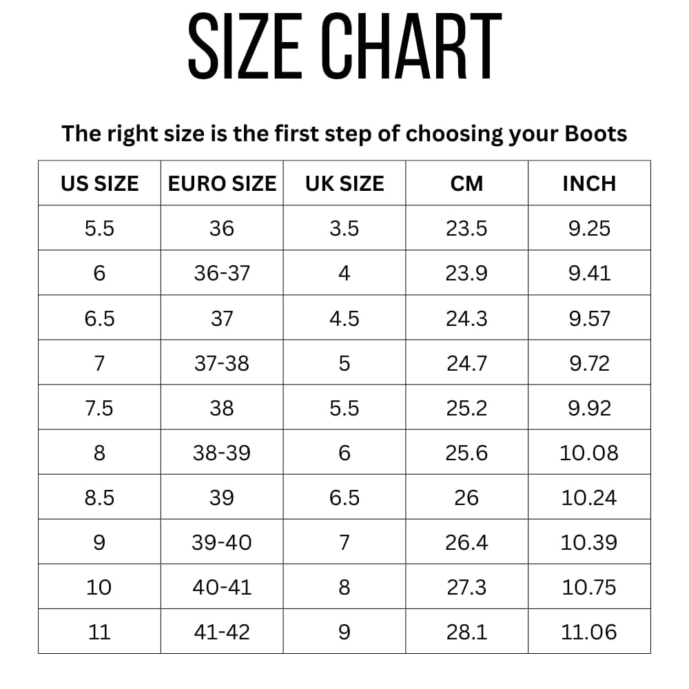 Project Cloud Lydia Winter Boots Size Chart - Convert US, Euro, UK sizes for accurate boot fit.