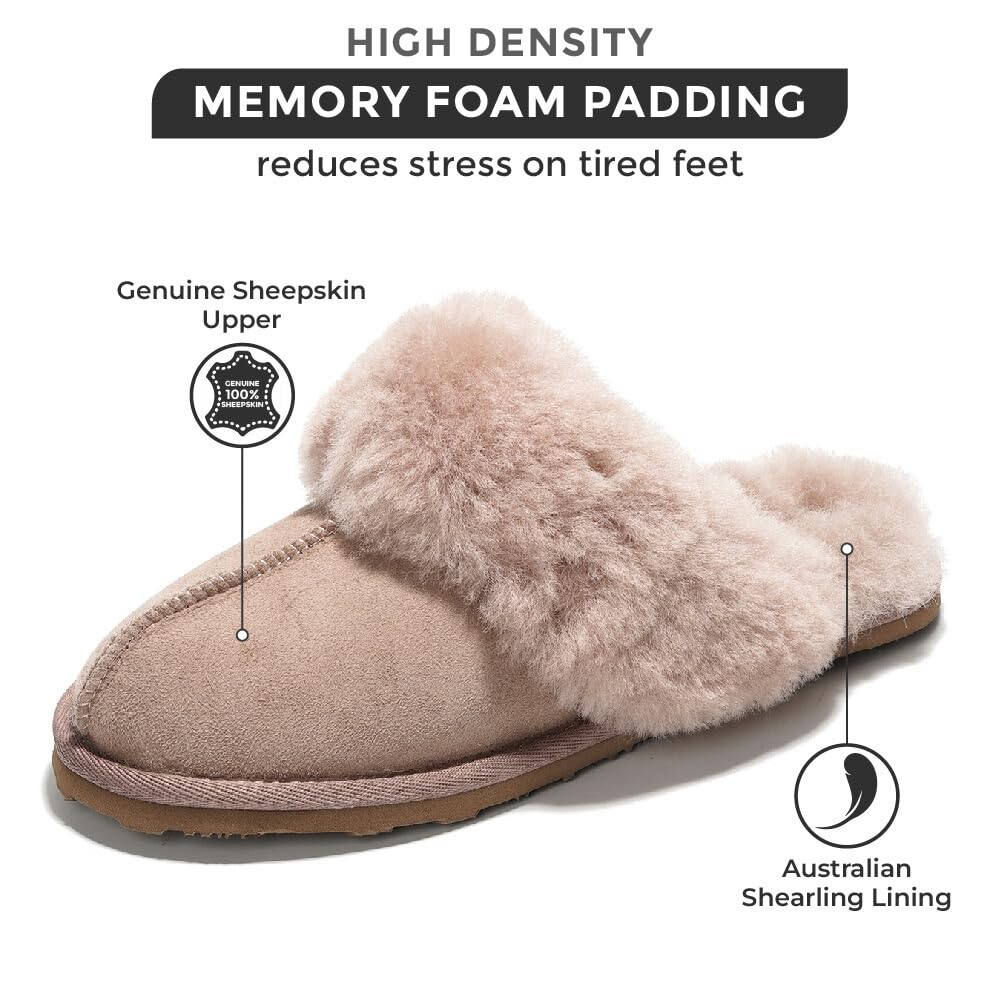 Project Cloud Lynsey slipper: Blush pink suede, sheepskin, memory foam, and shearling lining.