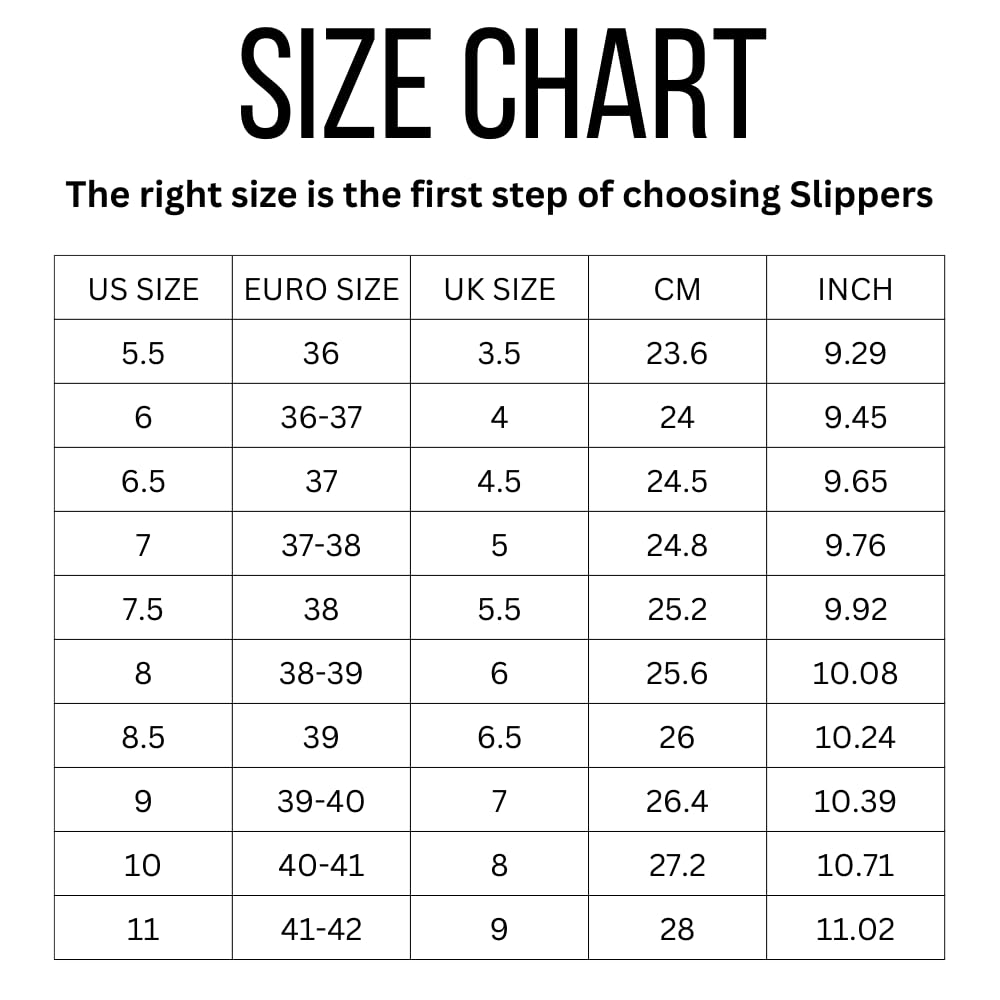 Size chart for Project Cloud Nerita slippers, showing US, Euro, and UK sizes with corresponding cm and inch measurements.