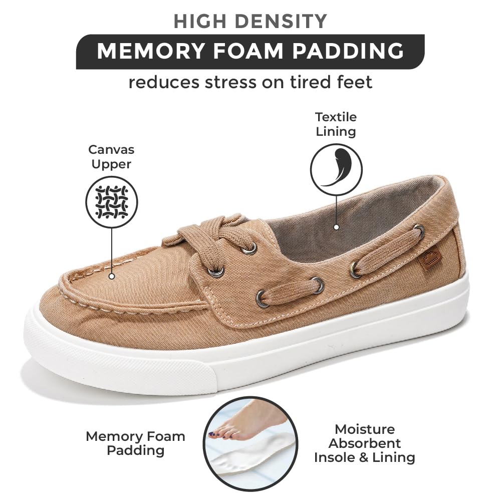 Seasalt women's boat shoes with memory foam, canvas upper, and moisture-absorbent insole for comfort.