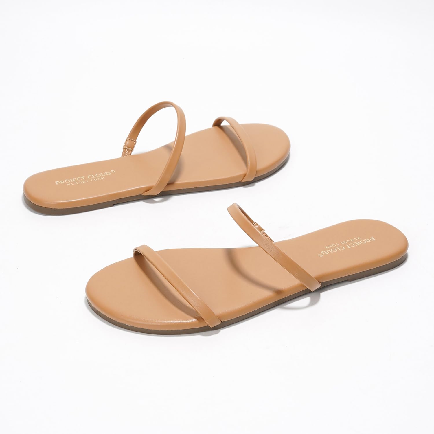 Project Cloud Women's Tan Vegan Leather Flip Flops, memory foam summer sandals