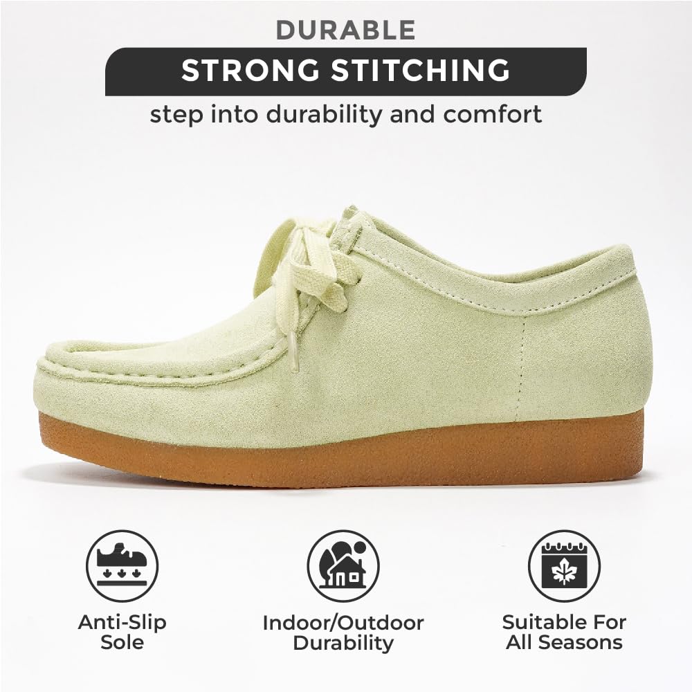 Wally oxford shoe. Green suede with durable stitching, anti-slip sole. Comfortable and suitable for all seasons.