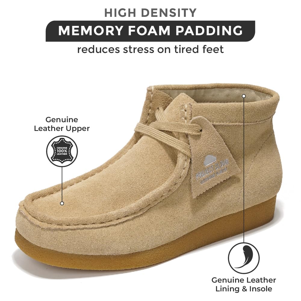 Project Cloud sand suede Wally Boot with memory foam, genuine leather, women's ankle footwear.