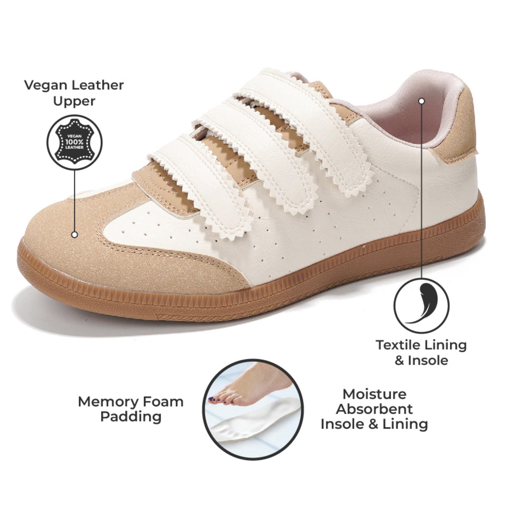 Project Cloud Ysabelle vegan leather sneakers with memory foam, textile lining and moisture-wicking insole.