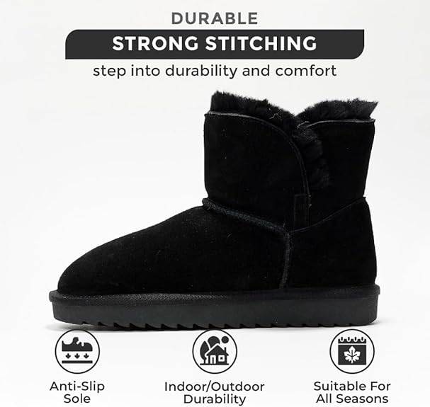 Black Project Cloud Timmy Mini Boots: Suede leather, strong stitching, fur-lined, anti-slip sole, all seasons.