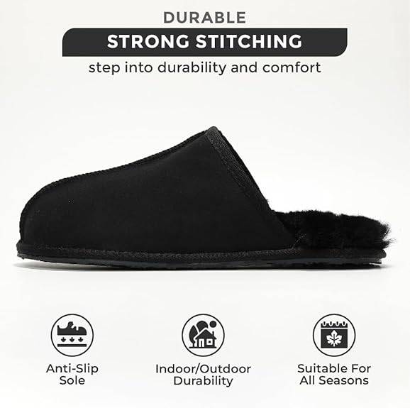 Project Cloud Men's Black Colin Slipper: Durable, sheepskin lining, non-slip, all seasons.