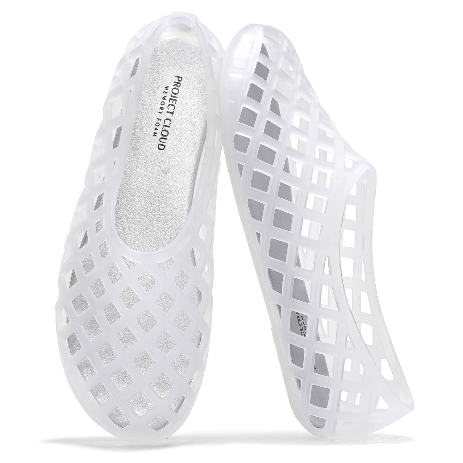 Project Cloud Jellz white ballet flats. Waterproof, openwork design, memory foam. Lightweight, non-slip women's shoes.