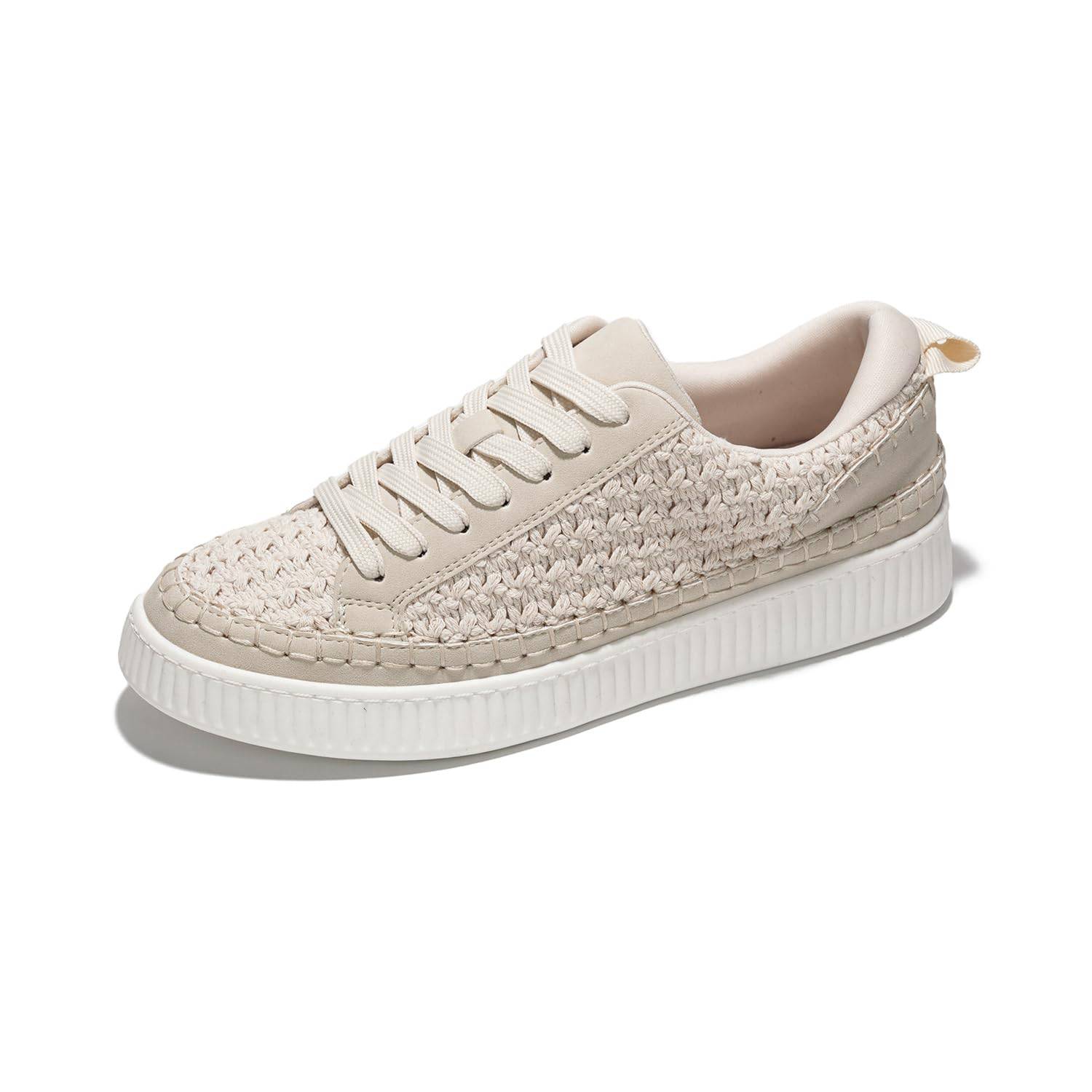 Lona beige woven sneakers for women with memory foam and non-slip sole.