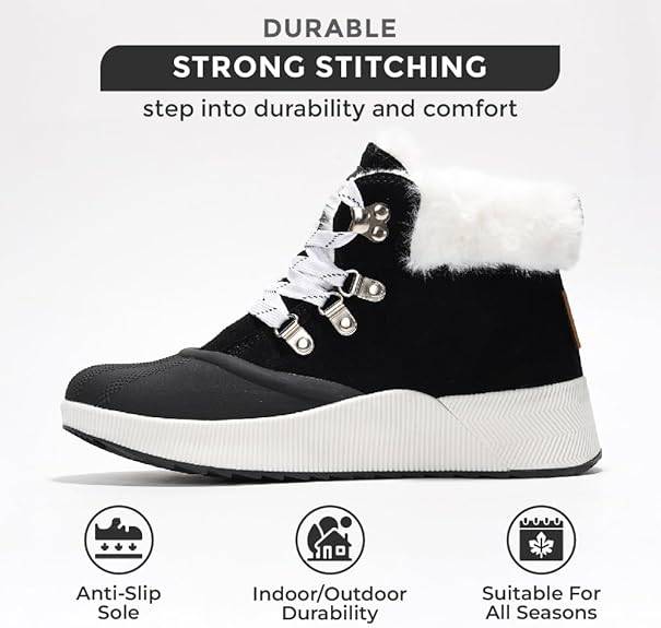 Project Cloud Terina Boots: Black waterproof boots, strong stitching, anti-slip sole, durable design.