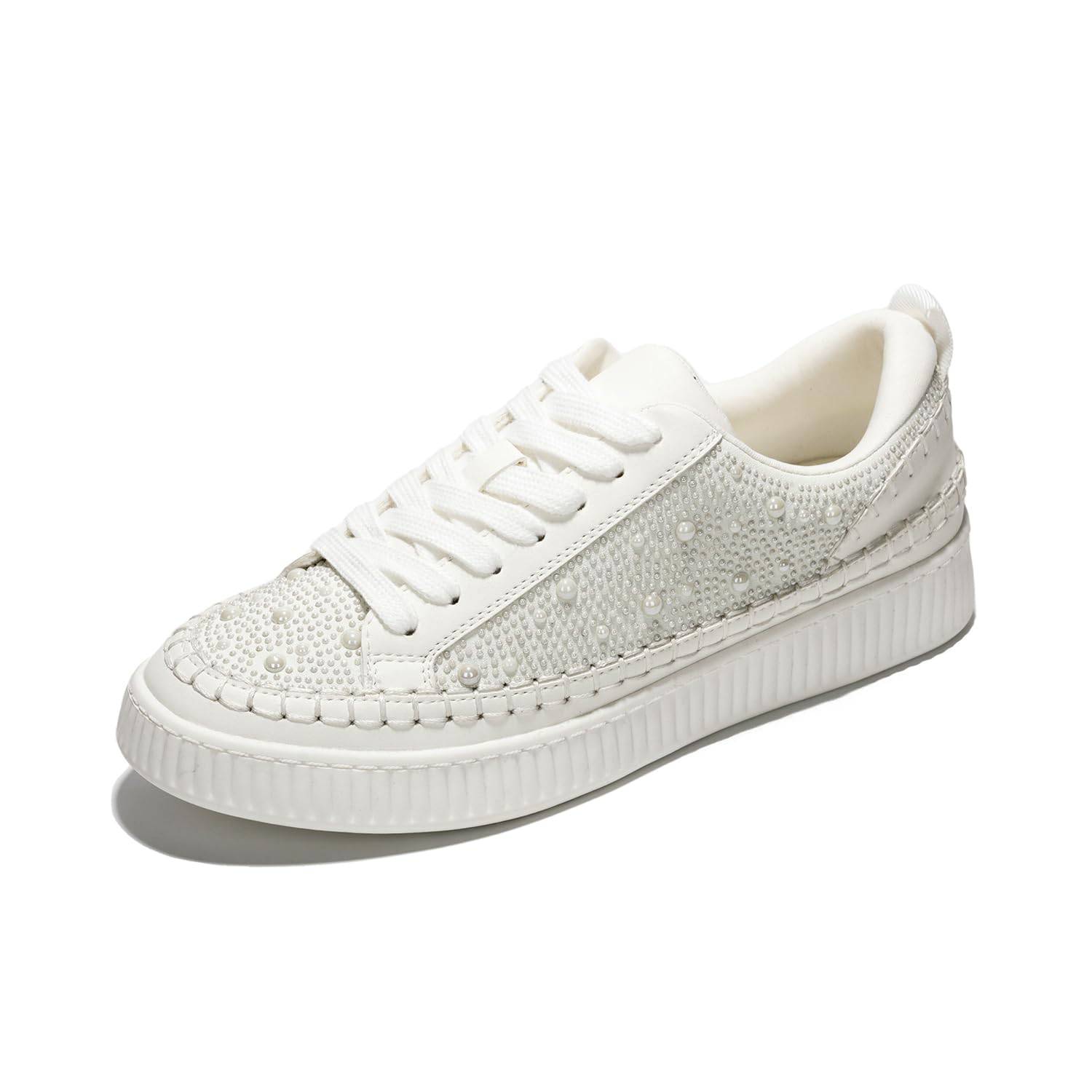 Project Cloud Lona White Sneakers with Pearl Detail for Women, Vegan Leather, Memory Foam