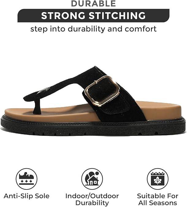Black Freida platform sandal with strong stitching, adjustable buckle, anti-slip sole, and durable design.