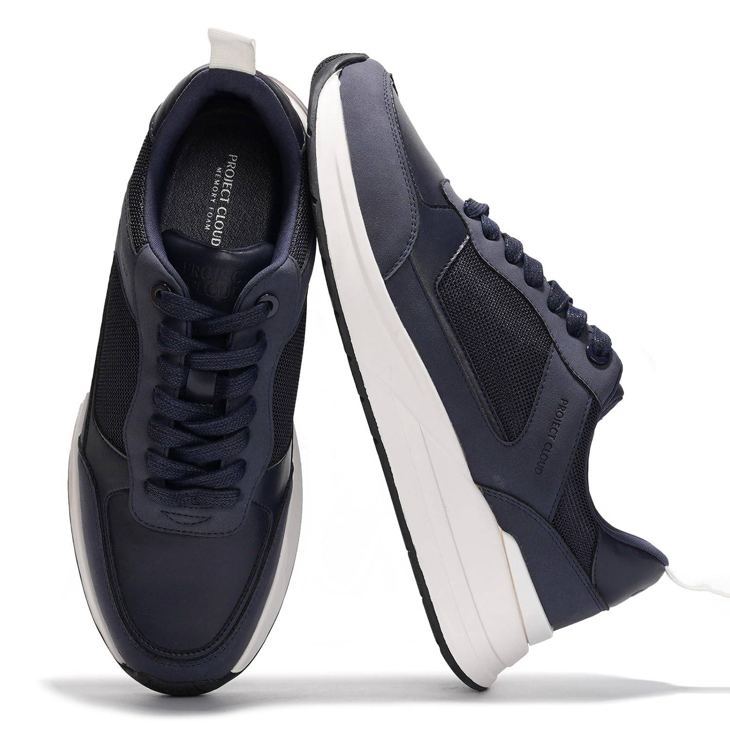 Project Cloud Kurt navy vegan leather sneakers for men with white sole and memory foam.