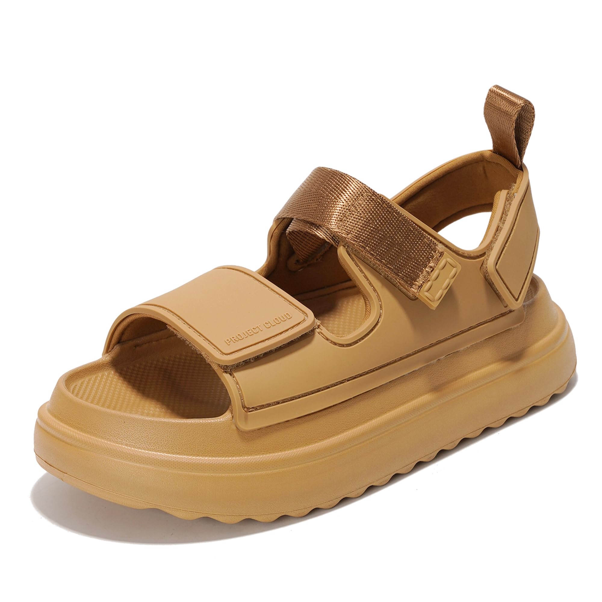 Project Cloud Goldie beige women's sandals, adjustable straps, TPR upper, memory foam insole, anti-slip sole