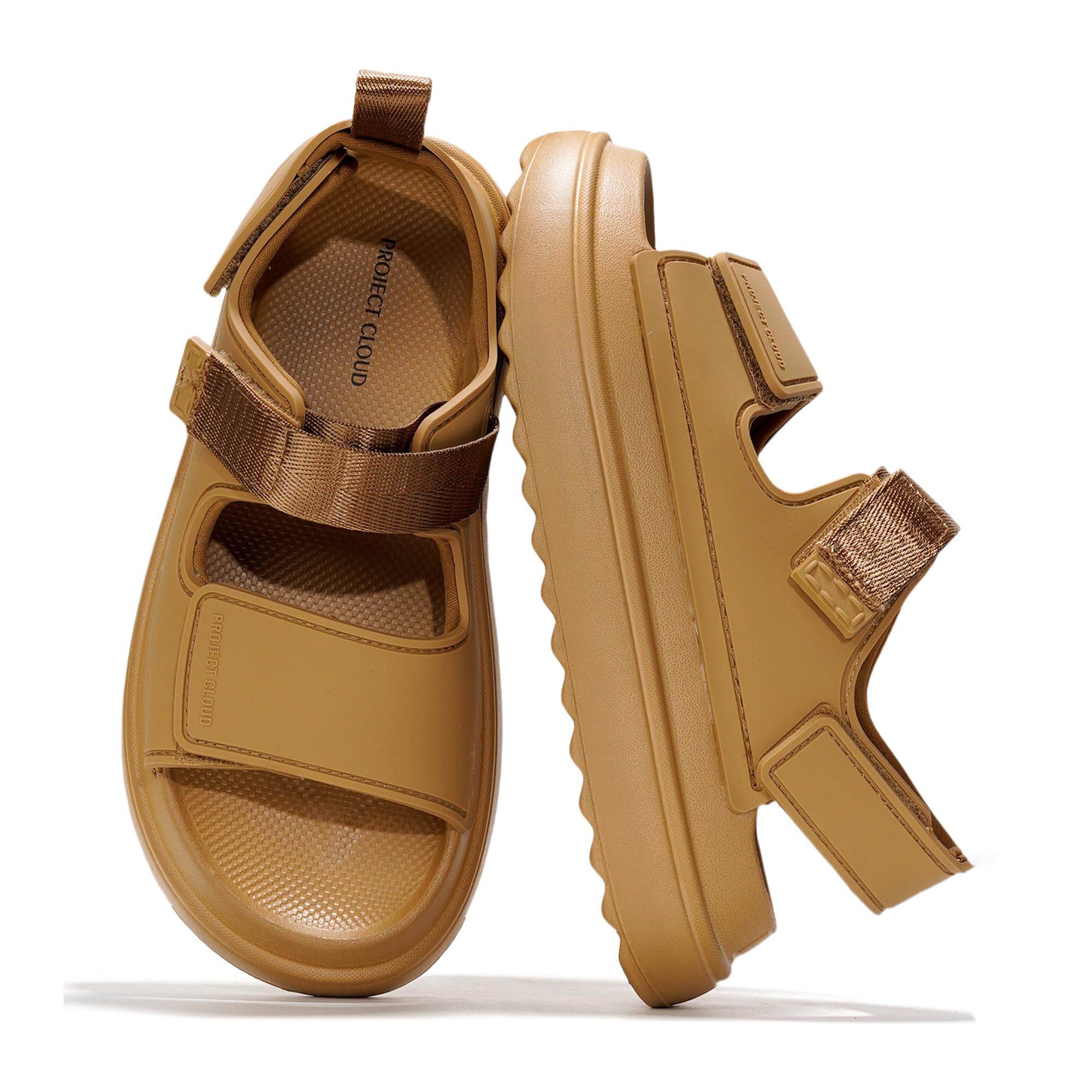 Project Cloud Goldie women's sandals in beige, adjustable straps, durable TPR upper, lightweight design, summer style.