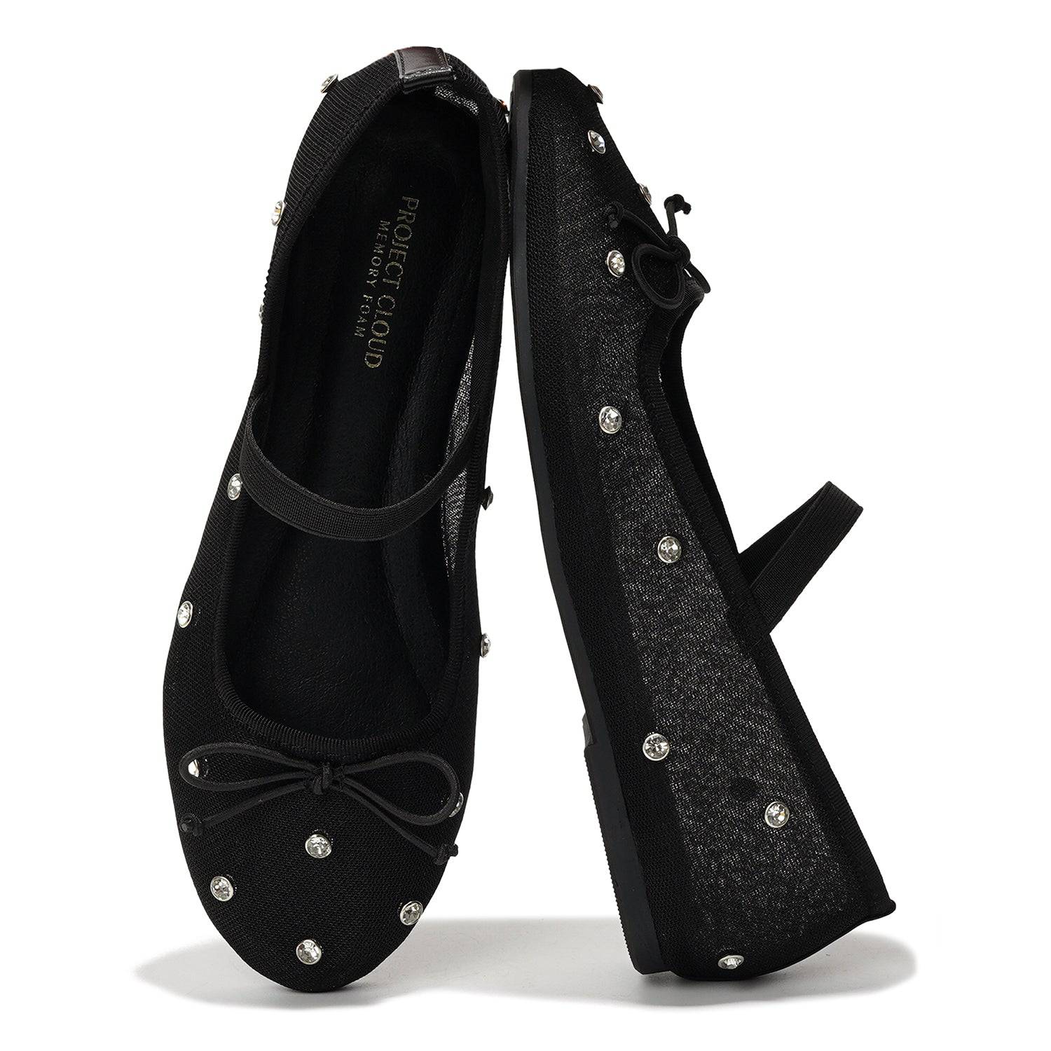 Project Cloud Amity Ballet Flats in Black with Embellishments