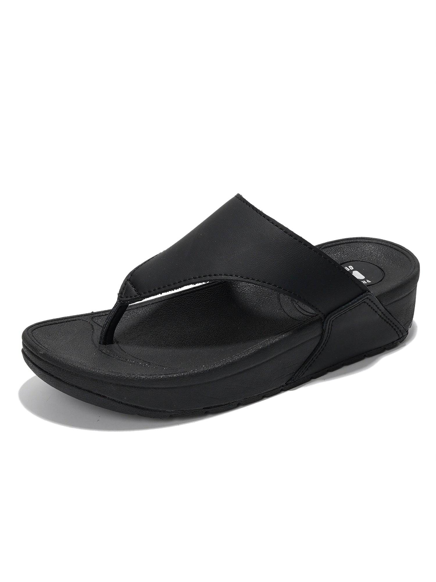 Project Cloud Arlee Women's Black Leather Thong Sandals with Memory Foam and Non-Slip Sole