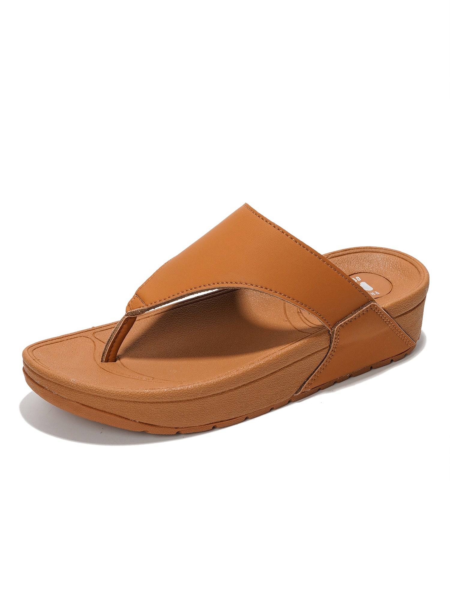 Project Cloud Arlee Women's Leather Thong Sandals in Brown, Memory Foam, Non-Slip Sole